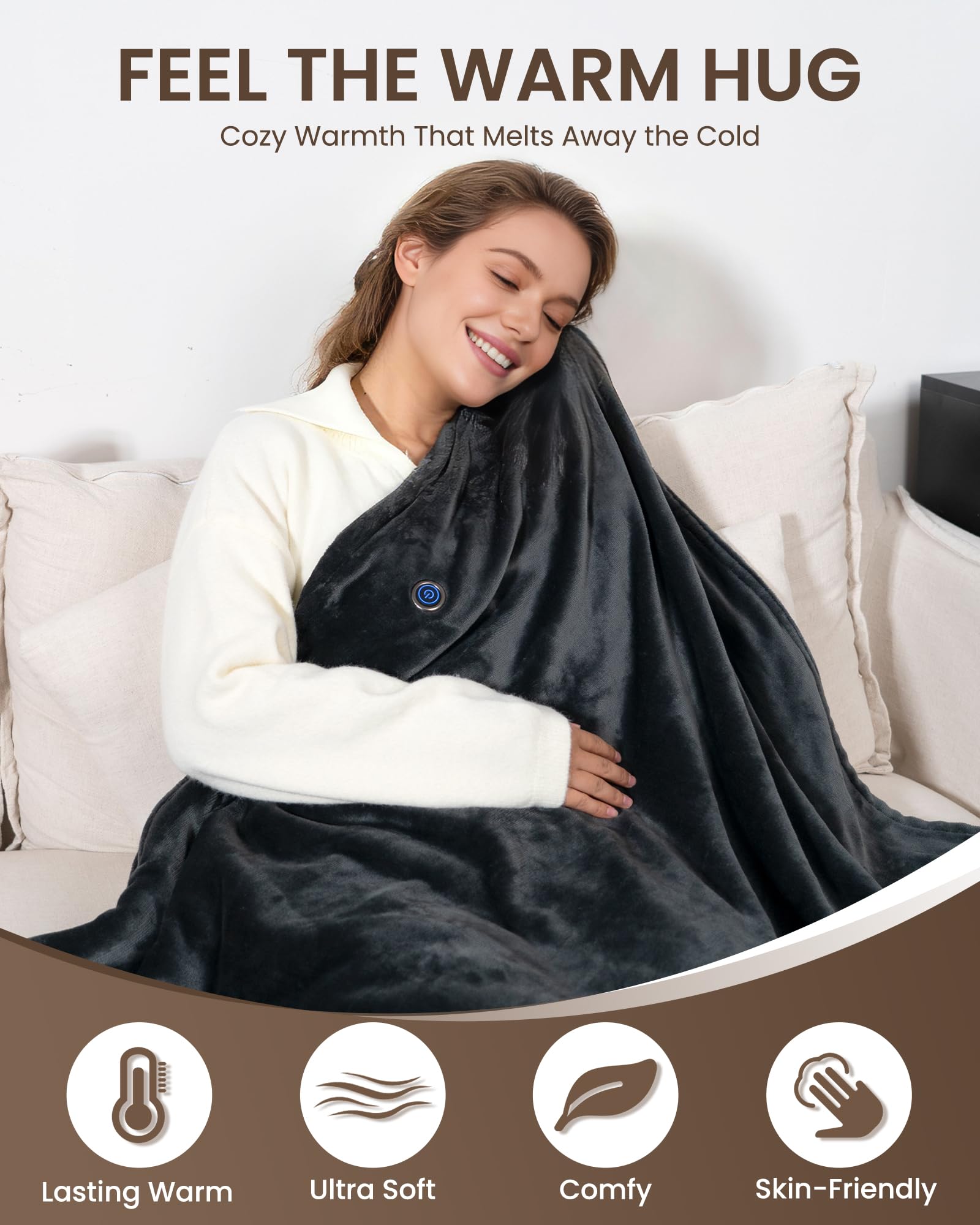 Hooded heated blanket with 20000mAh battery closeup
