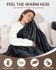 Hooded heated blanket with 20000mAh battery closeup
