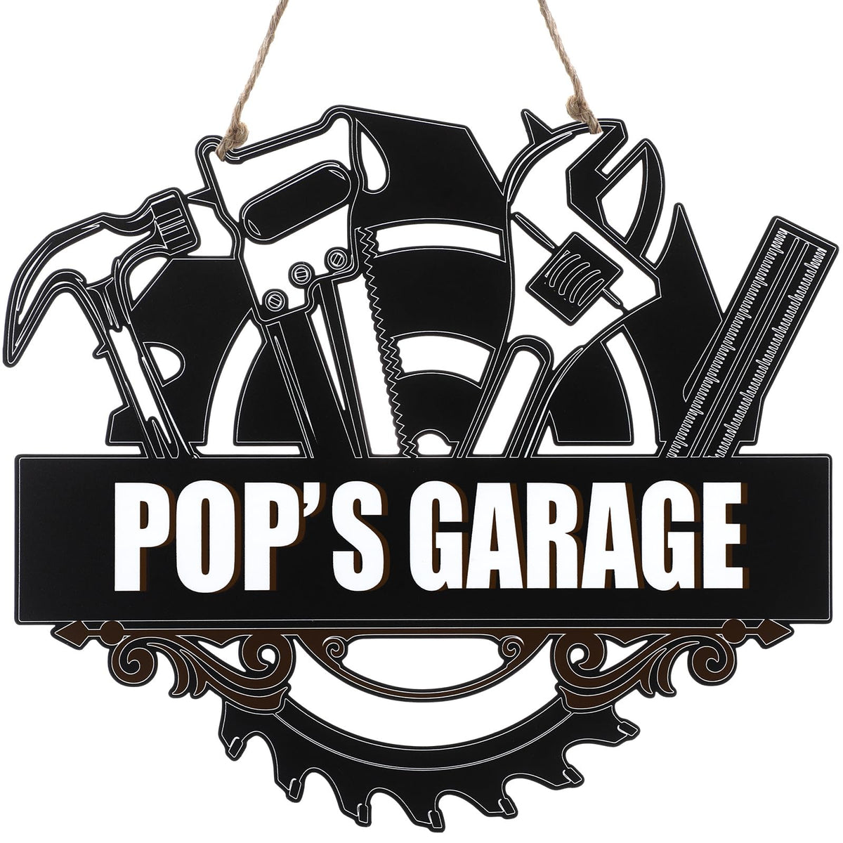 Hoolerry saw blade metal sign 28x32 cm with POP'S GARAGE design