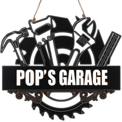 Hoolerry saw blade metal sign 28x32 cm with POP'S GARAGE design