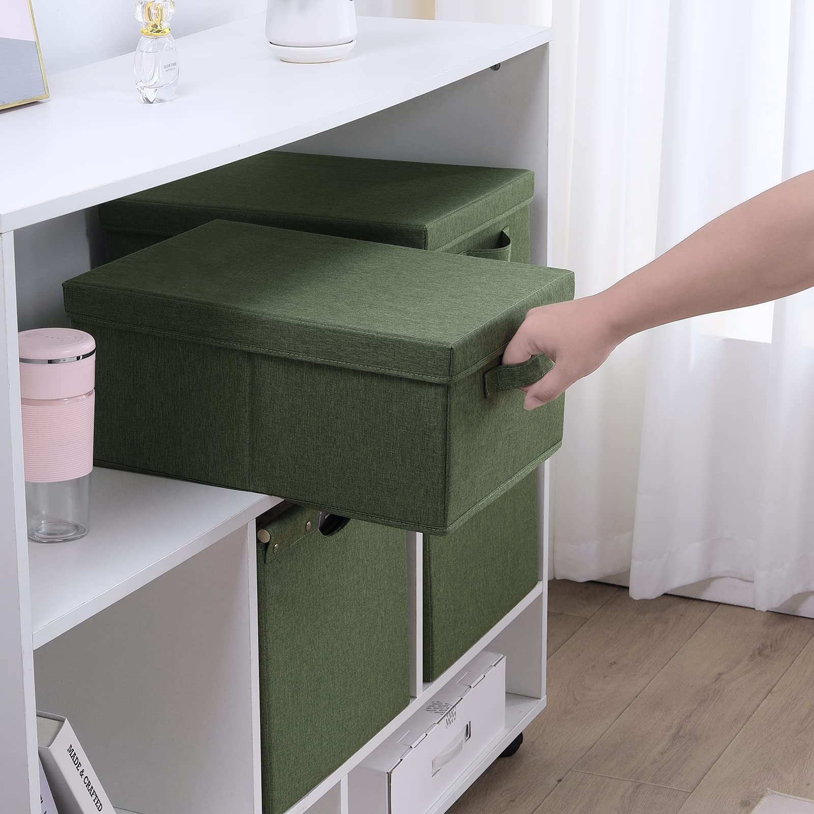 Durable double-sided handles on HOONEX storage bins for easy transport