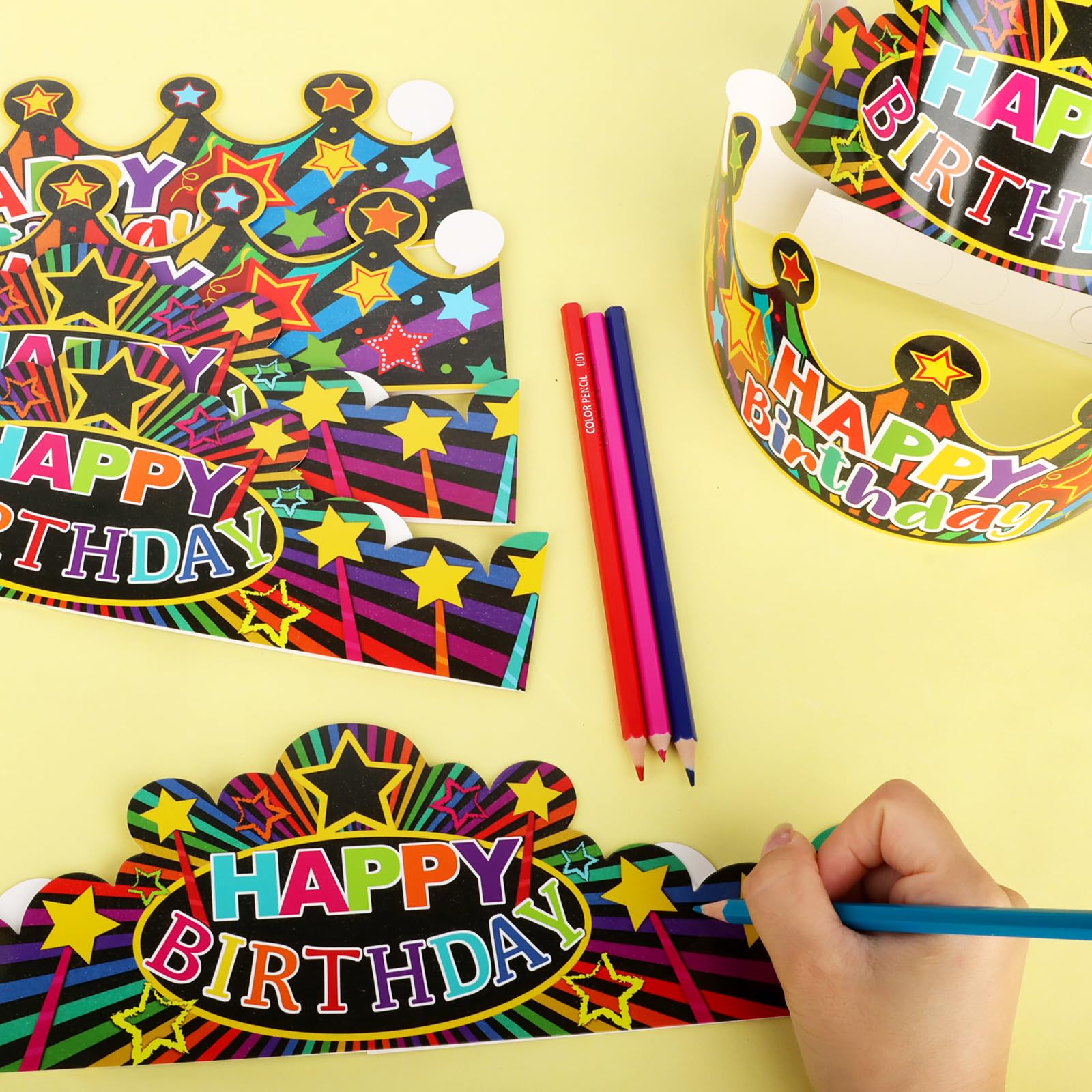 Birthday crowns shown for home and office party decor