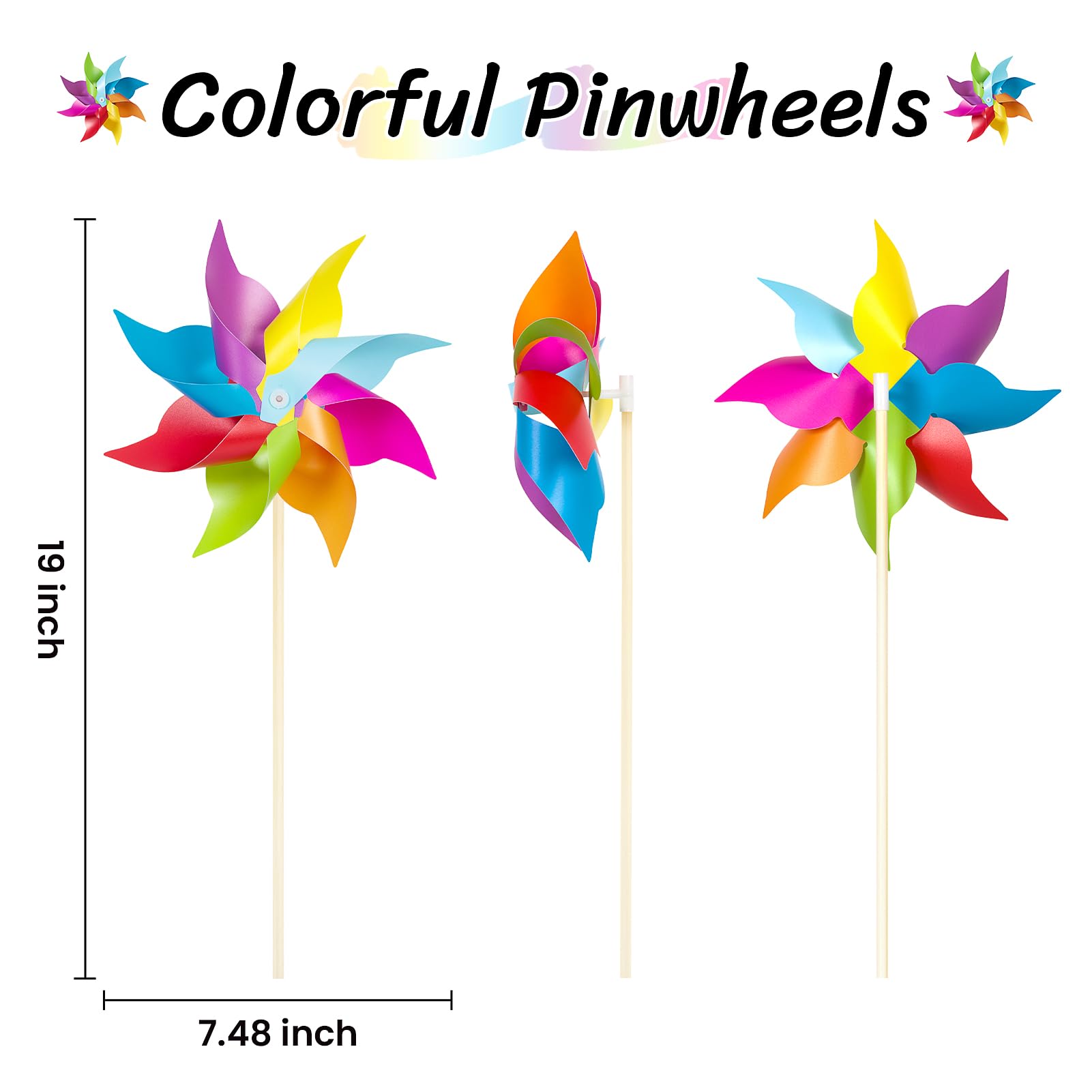12 pack rainbow pinwheels for garden display