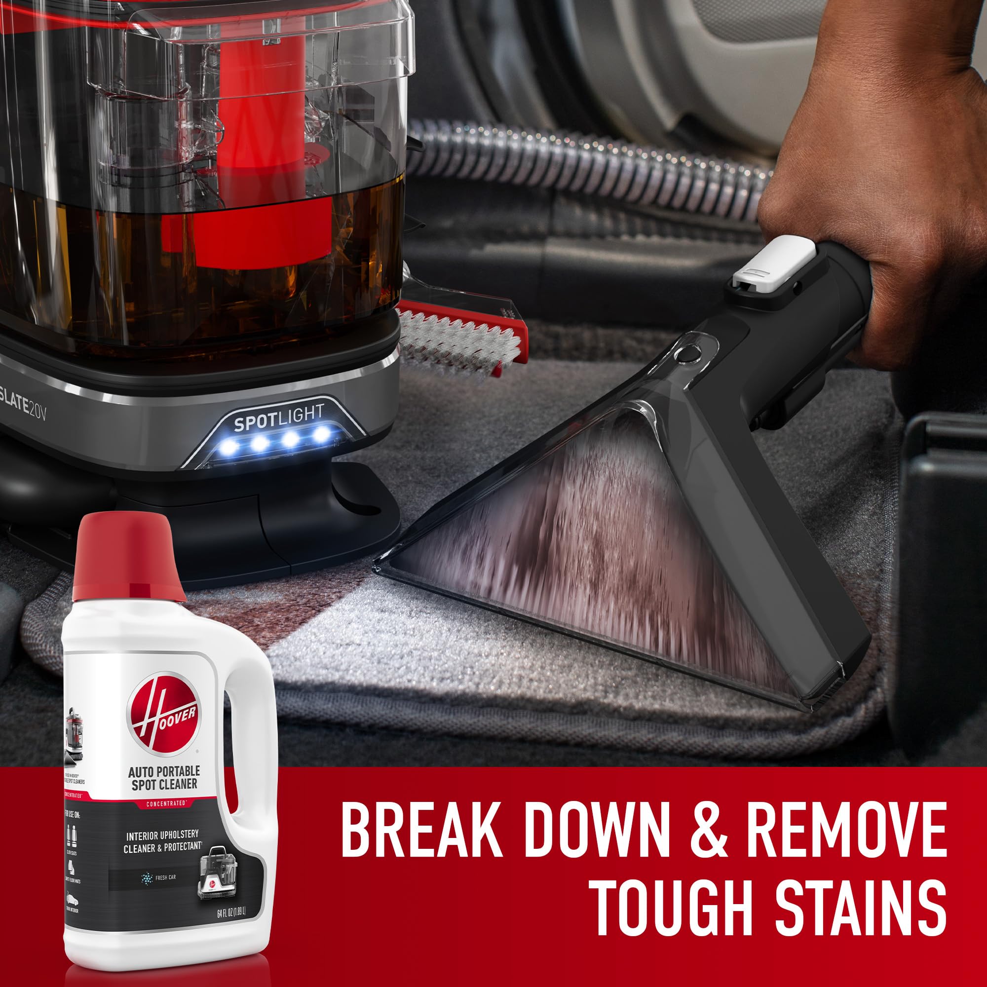 Cloth seats carpet mats and trunk interiors cleaning solution Hoover