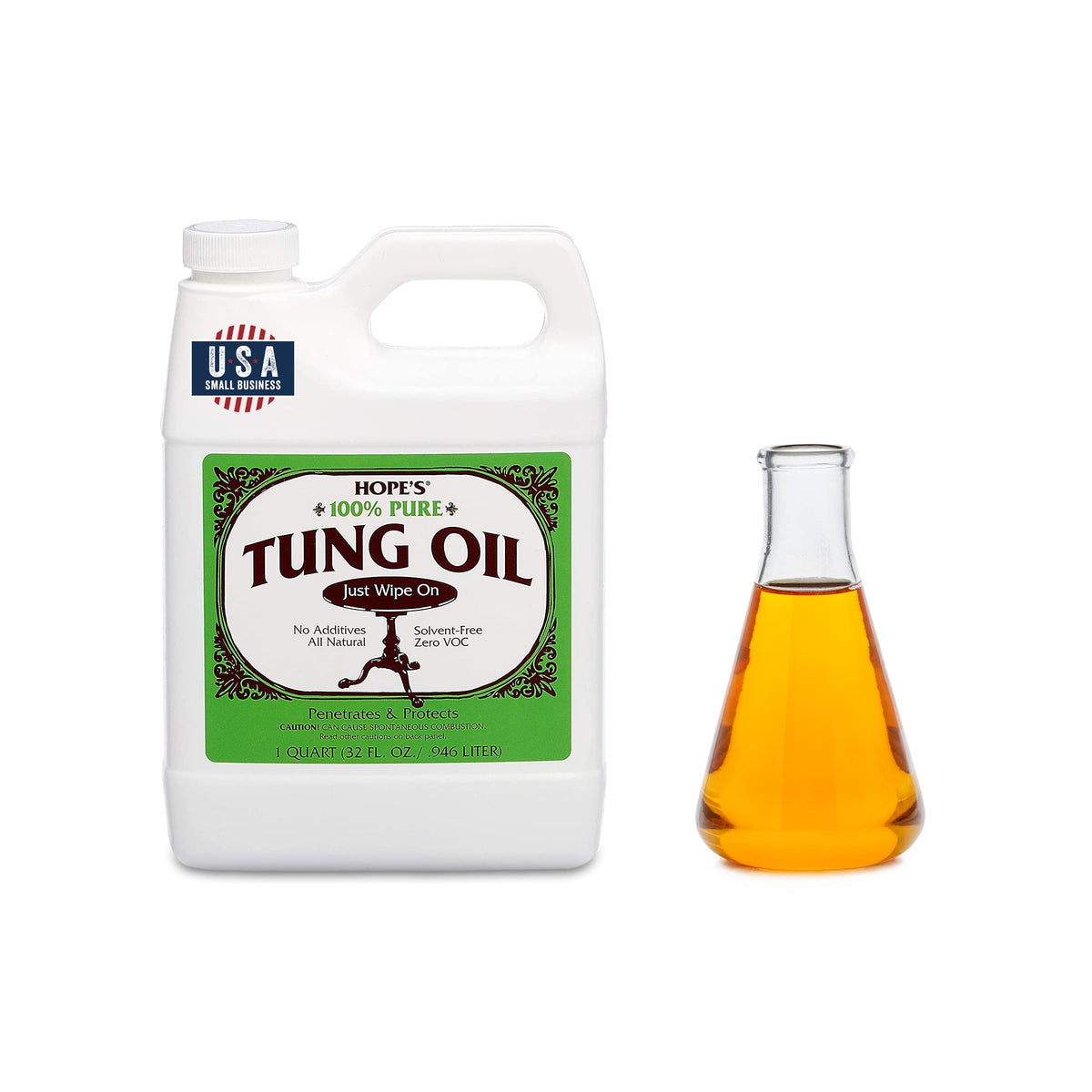 Hope's 100% Pure Tung Oil bottle for wood finish