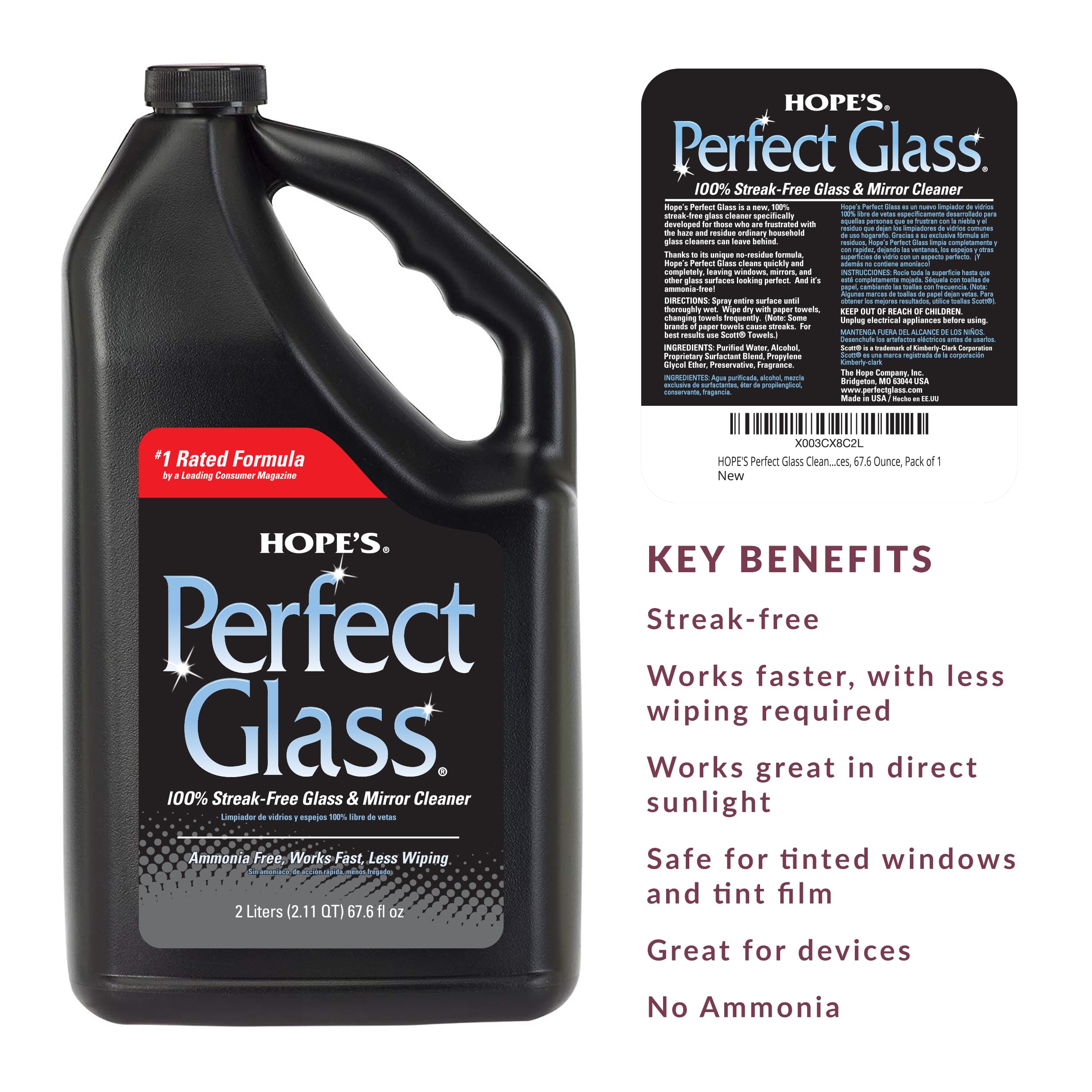 Streak-free ammonia-free glass cleaner on window surface