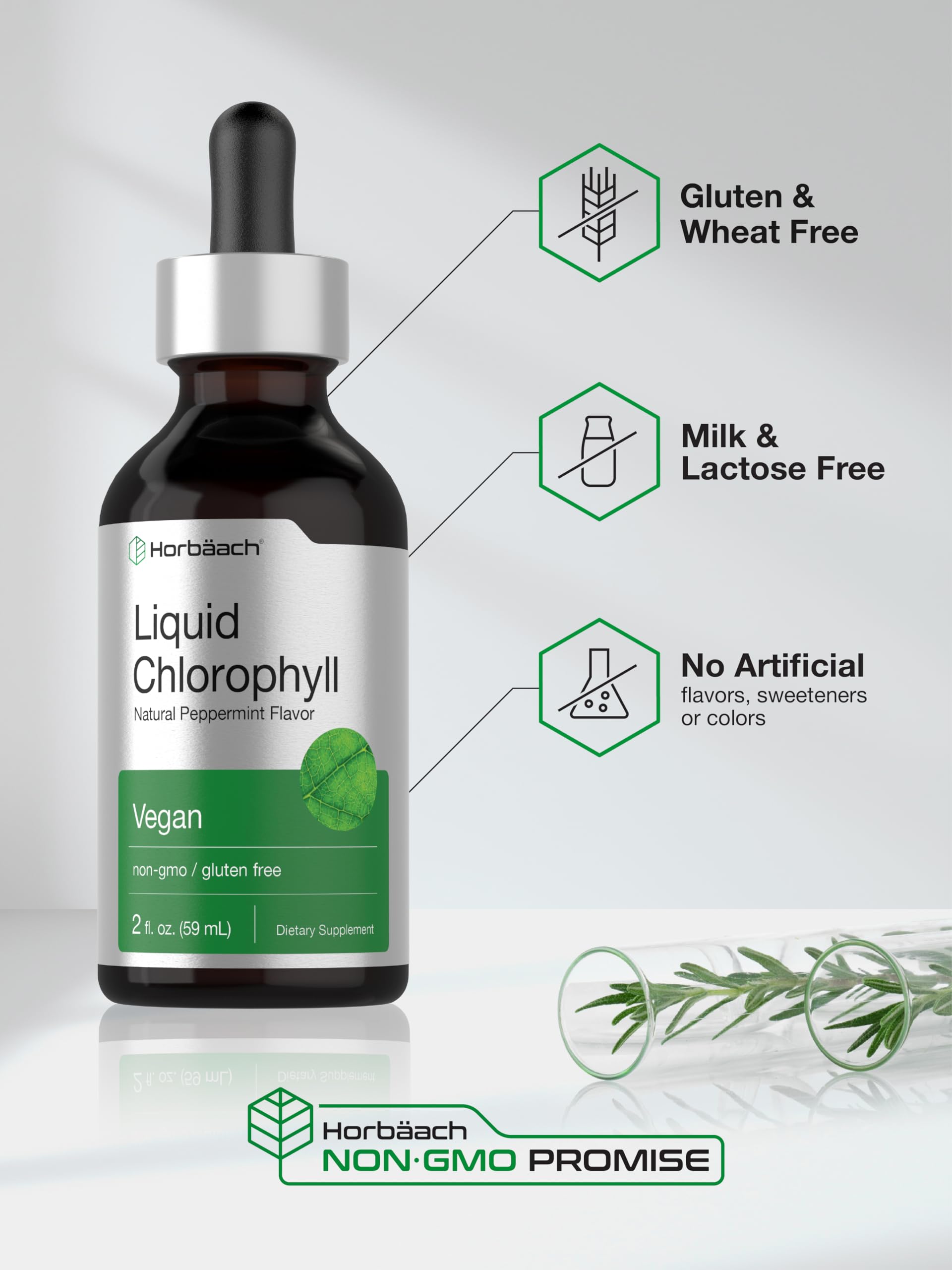 Chlorophyll drops dropper bottle close up