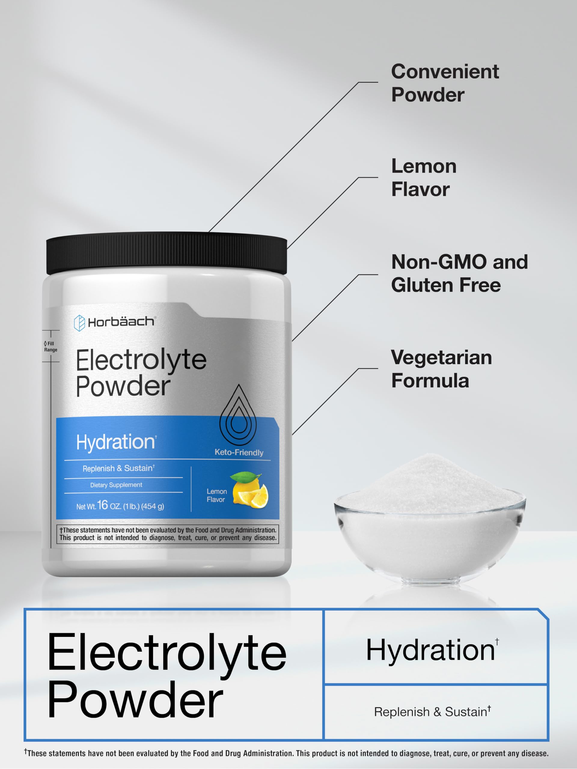 Lemon flavored electrolyte powder mixing with water