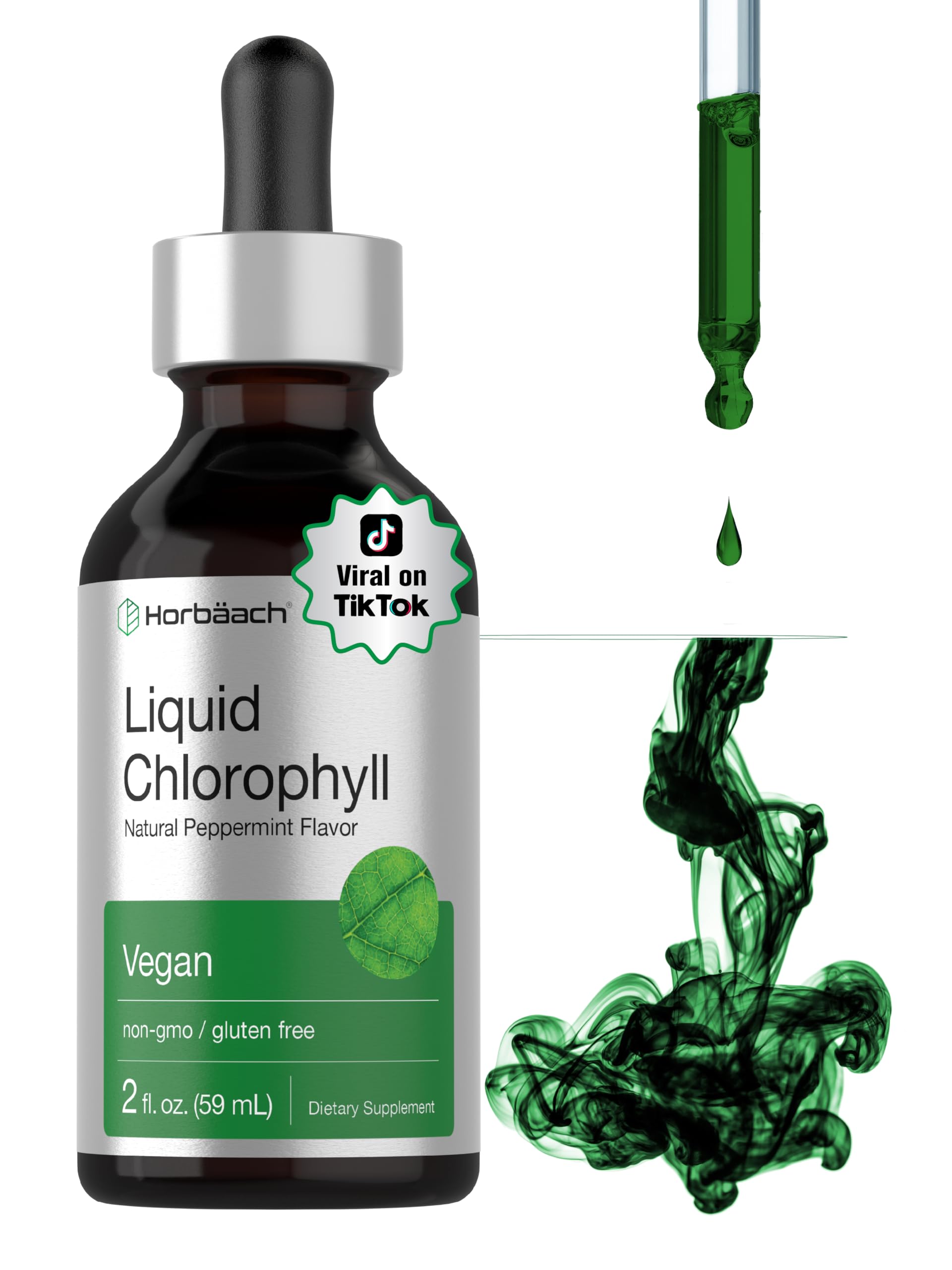 Horbäach Liquid Chlorophyll Drops bottle and dropper 2 oz
