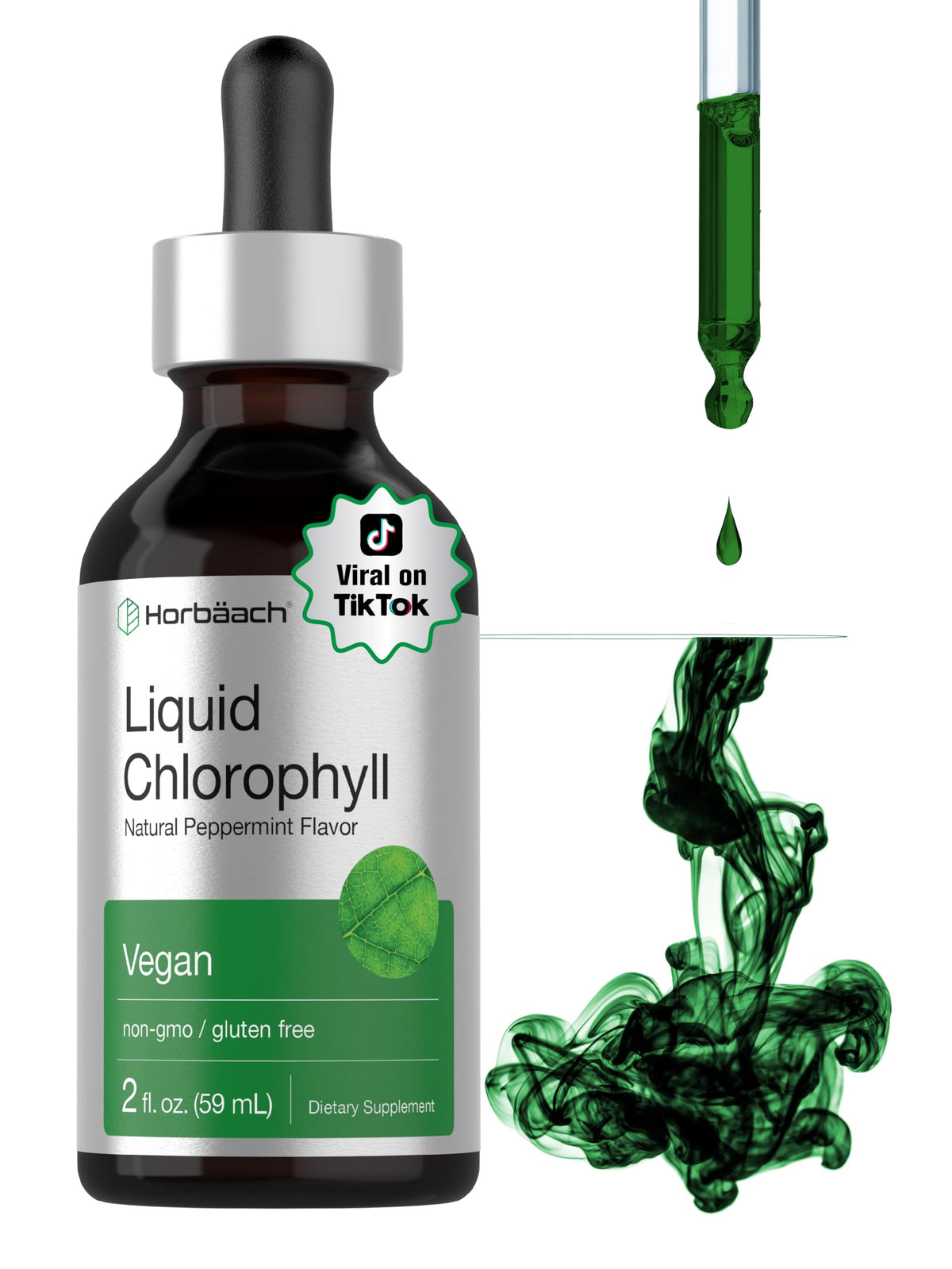 Horbäach Liquid Chlorophyll Drops bottle and dropper 2 oz