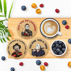 Horror movie character coasters for home kitchen or bar