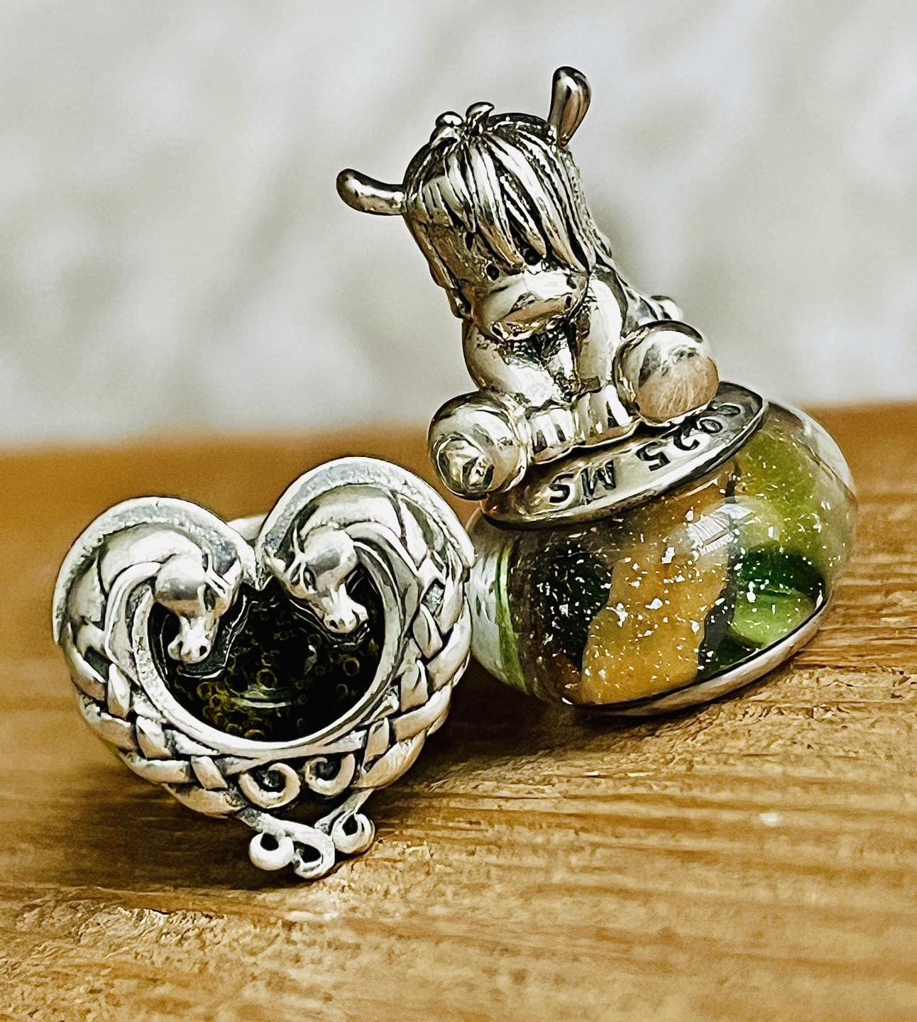 Listing image showing one Heart of the Celtic Horses charm bead