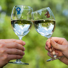 Horse racing theme wine glass charms close up
