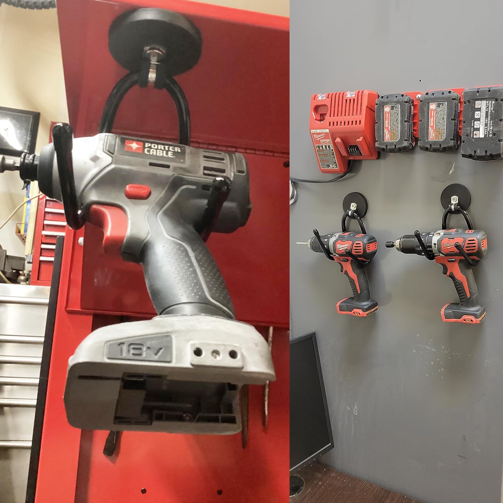 Hose and cord magnetic hooks on steel surface