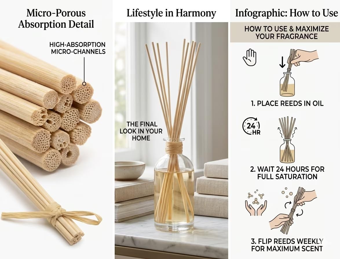 7-inch natural rattan reeds for essential oil diffusers