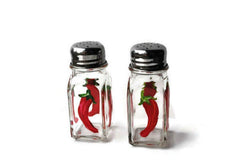 Red chili peppers salt and pepper glass shaker set design