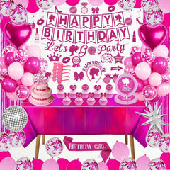 Hot Pink Birthday Decorations 99 Pcs banner and props