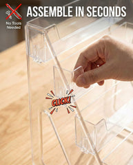 Crystal clear acrylic cookie display stand assembled at market booth