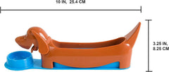 Dog shaped plastic hot dog slicer close up