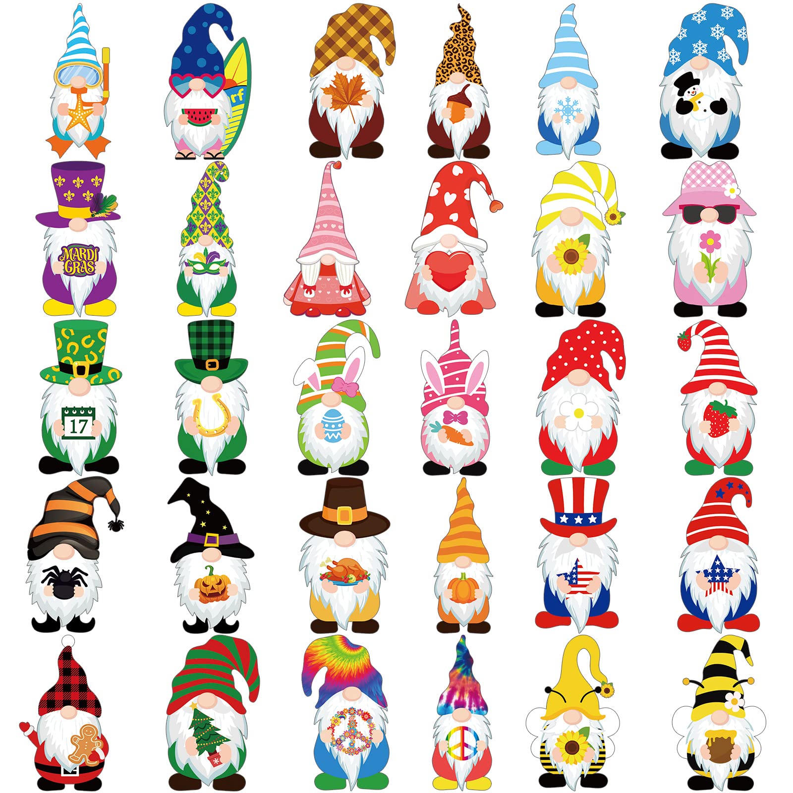 Hoteam 30 Pcs Holiday Magnets gnome set on refrigerator