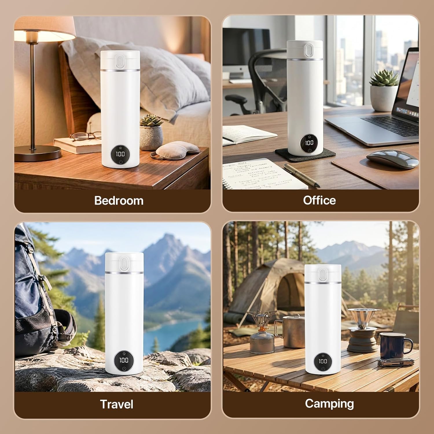 White compact kettle designed for hotel and RV travel