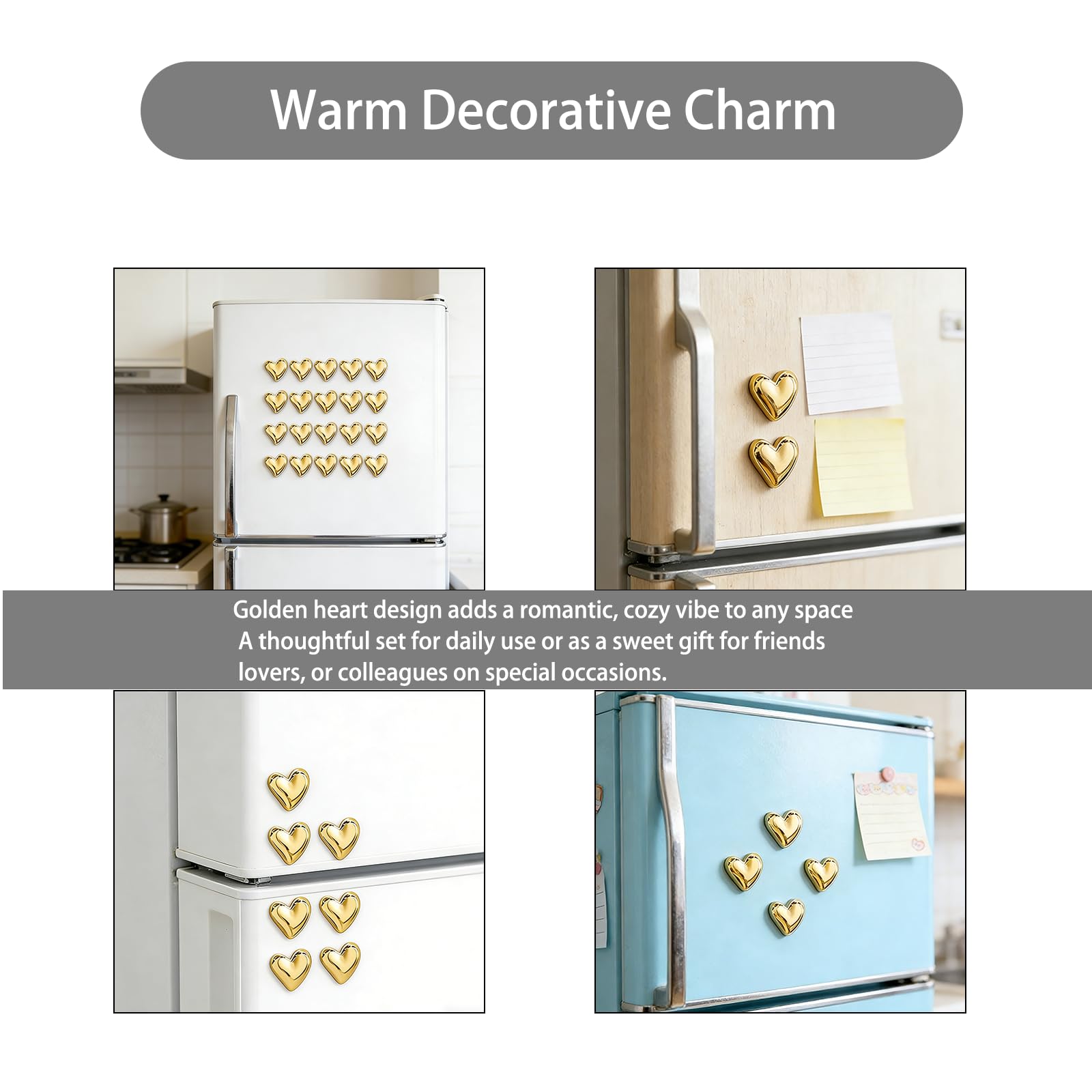 giftable gold heart fridge magnets set