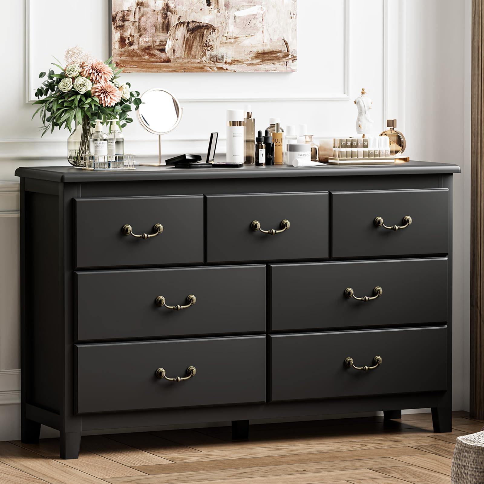 HOUROM black dresser bedroom front view