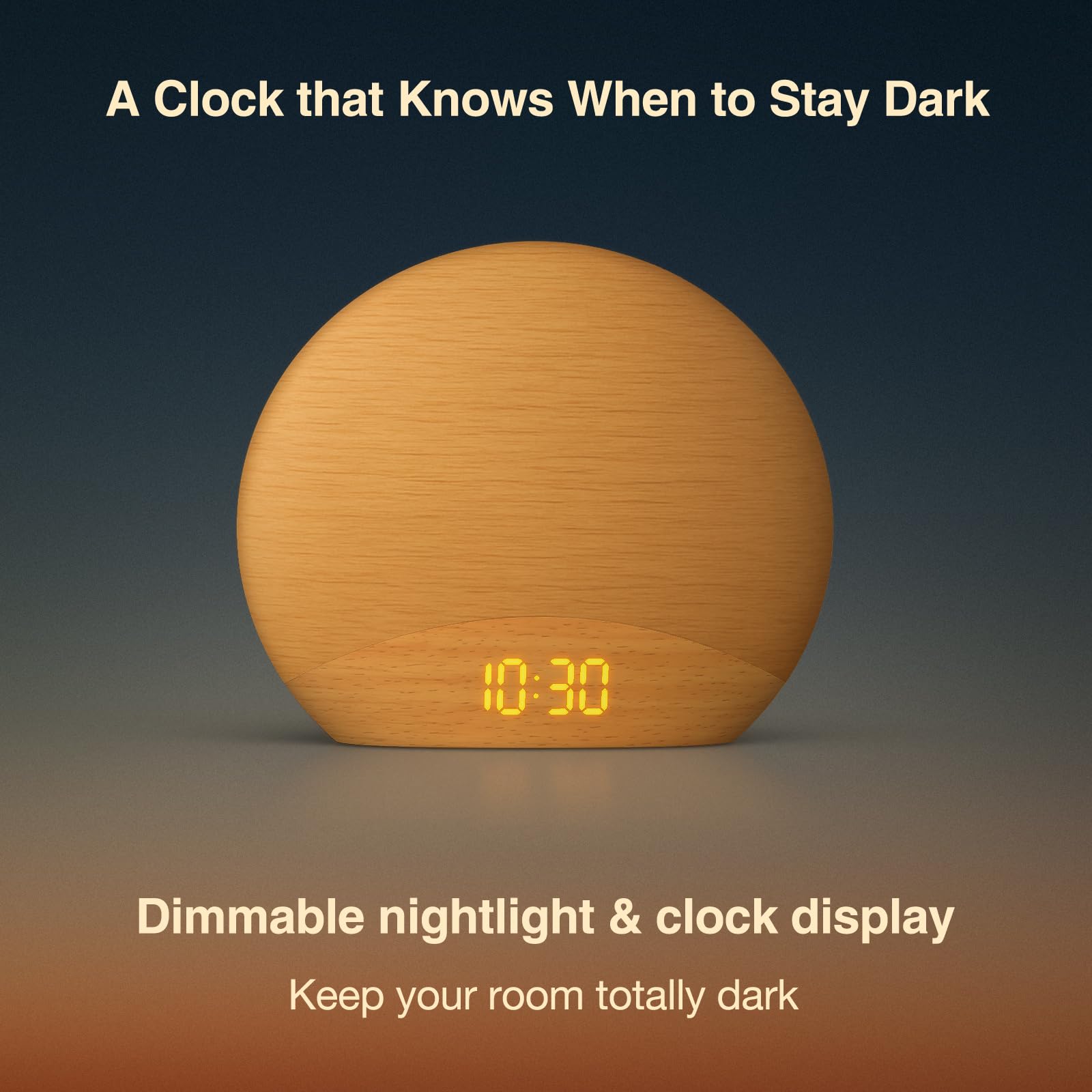 Dimmable night light and clock for adults