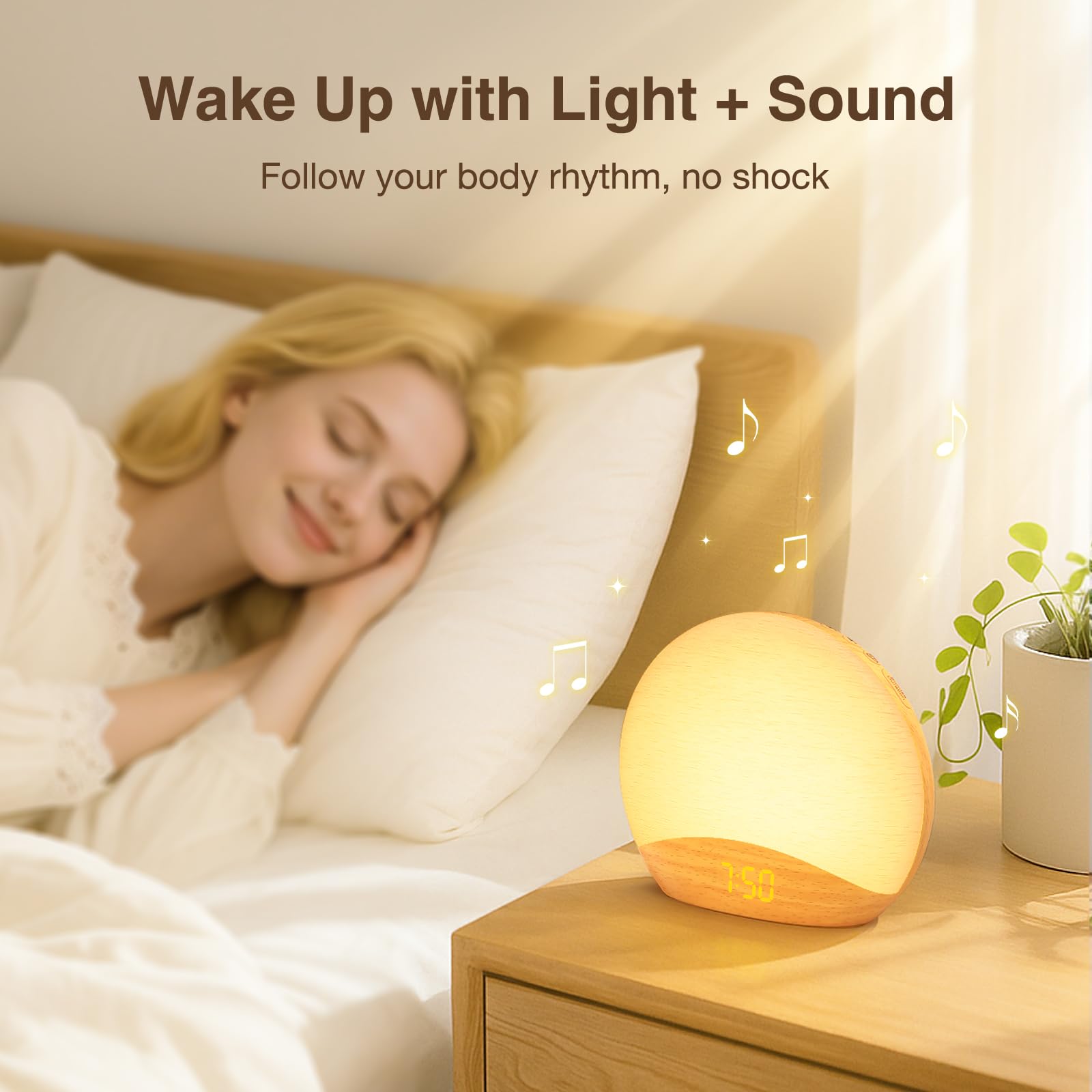 Sunrise wake up light display on HOUSBAY clock