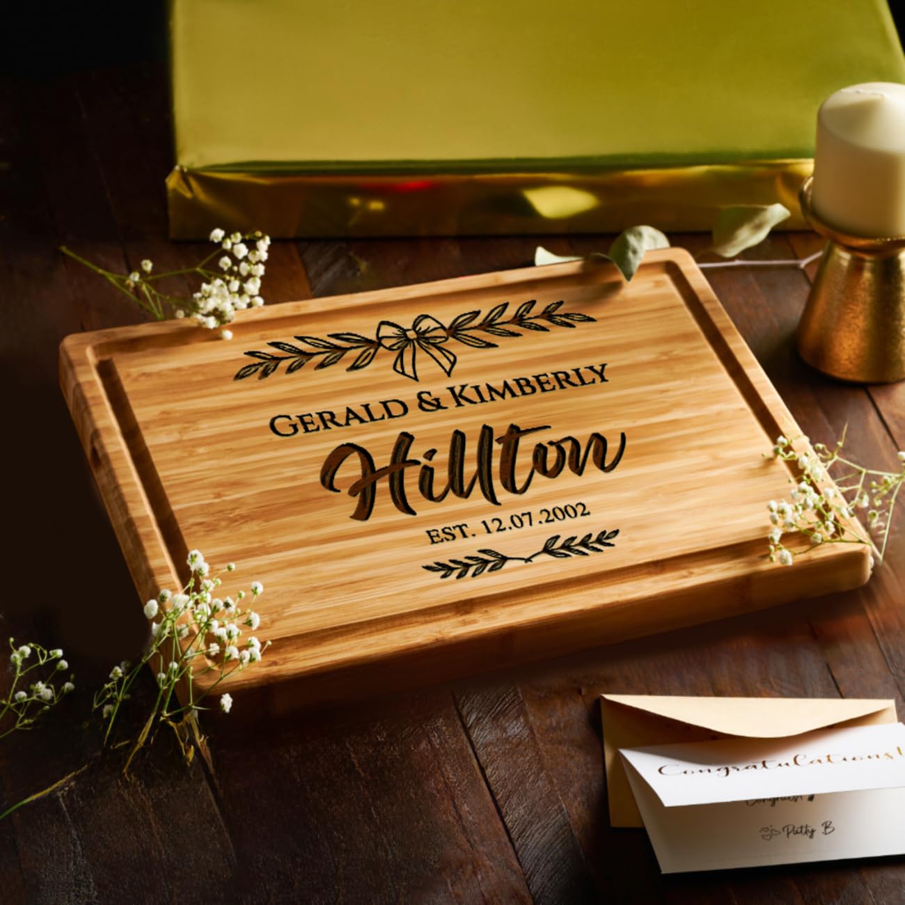 Housewarming gift cutting board with premium wood