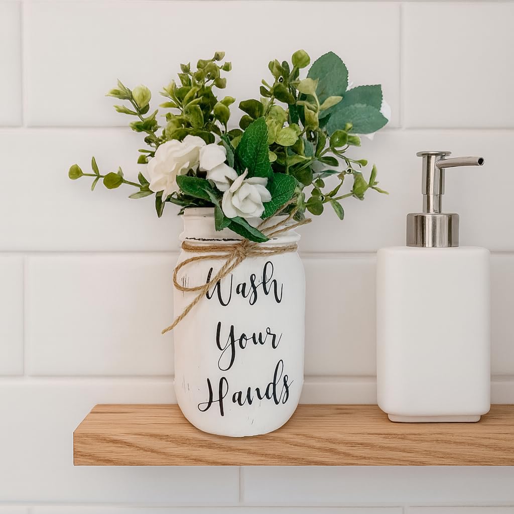 Mason jar decor for farmhouse open shelving
