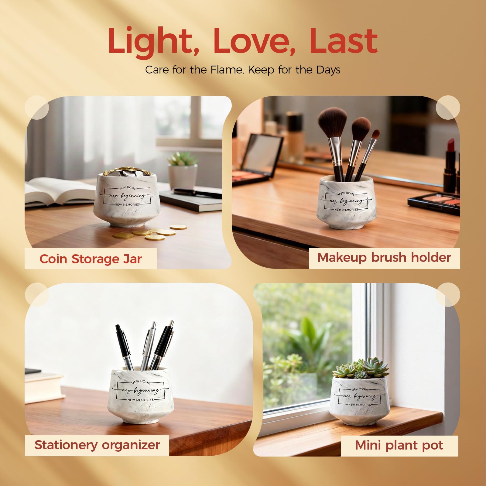 Reusable jar as brush holder or desk organizer after burn