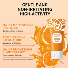 Guide showing how to use orange exfoliating gel circular massage