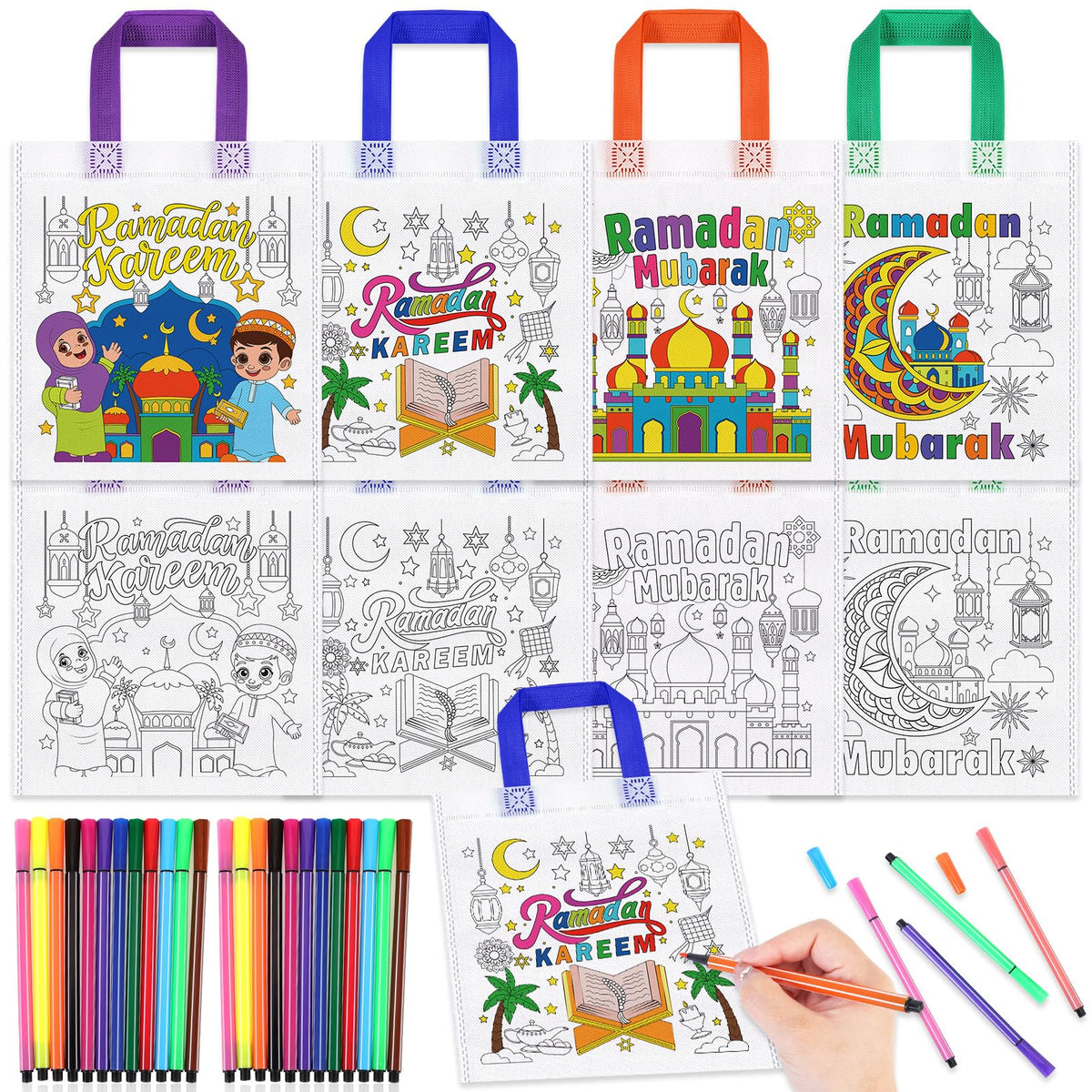 howaf ramadan coloring bags 12pcs with paint pens product bundle