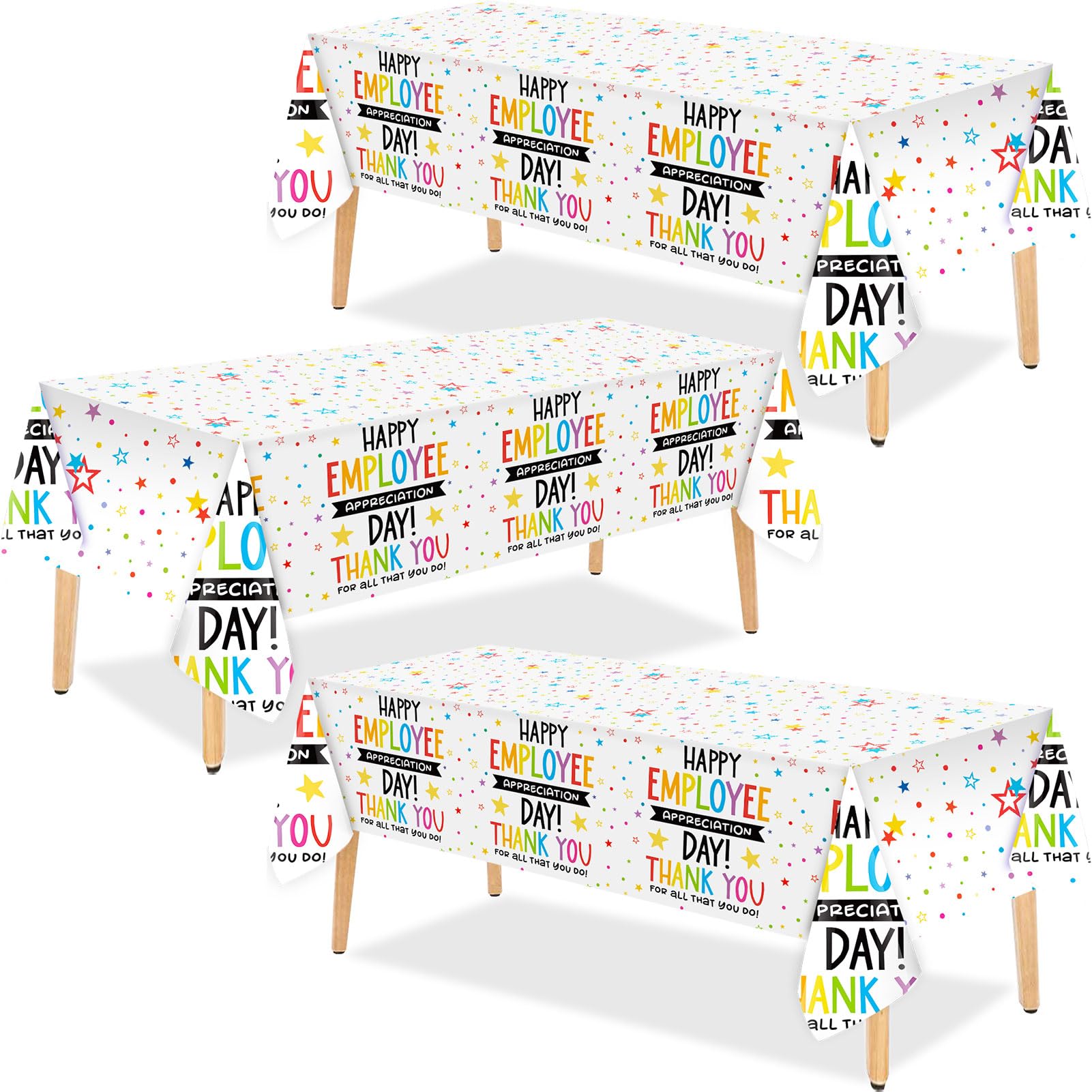 Three disposable plastic tablecloths for office celebration