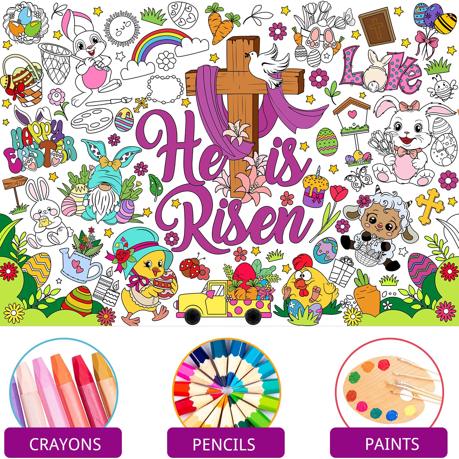 Large Easter coloring banner for kids 118x84cm