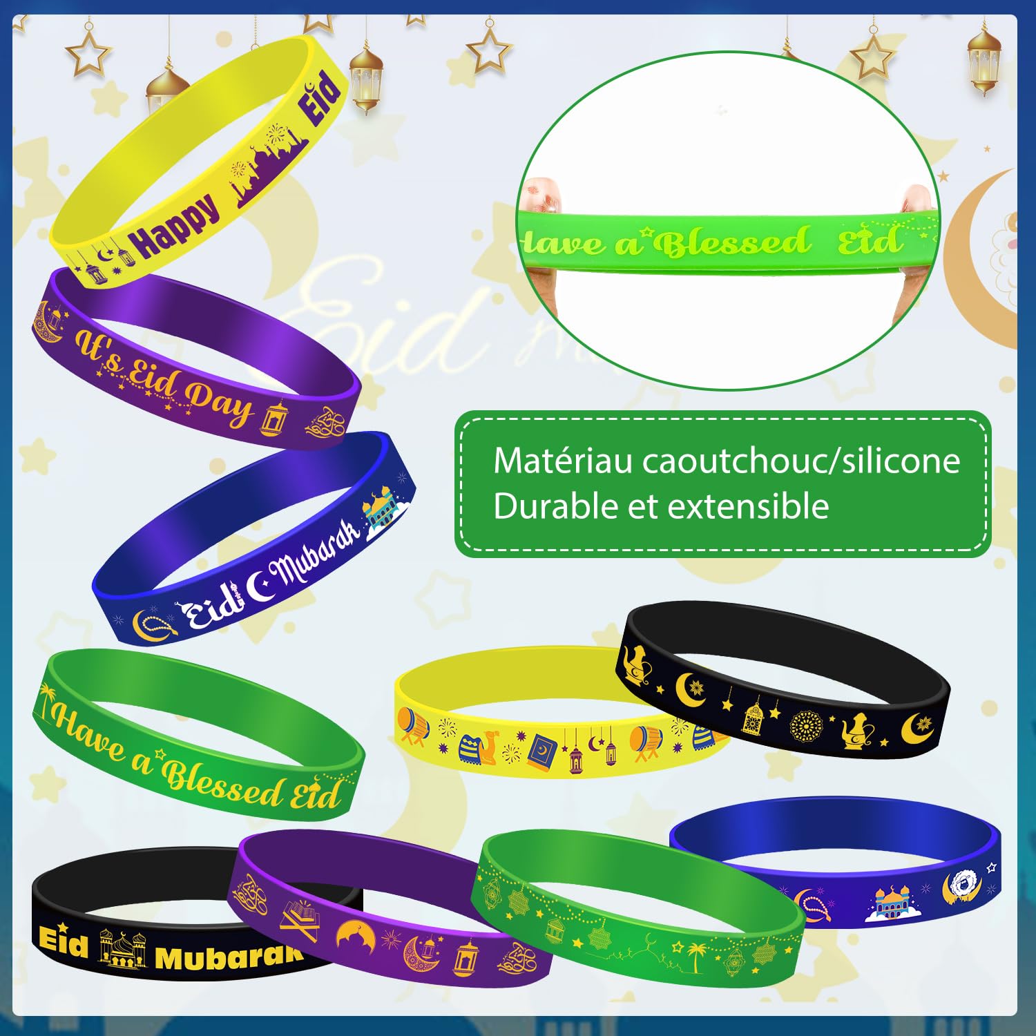 HOWAF Eid Mubarak silicone wristbands