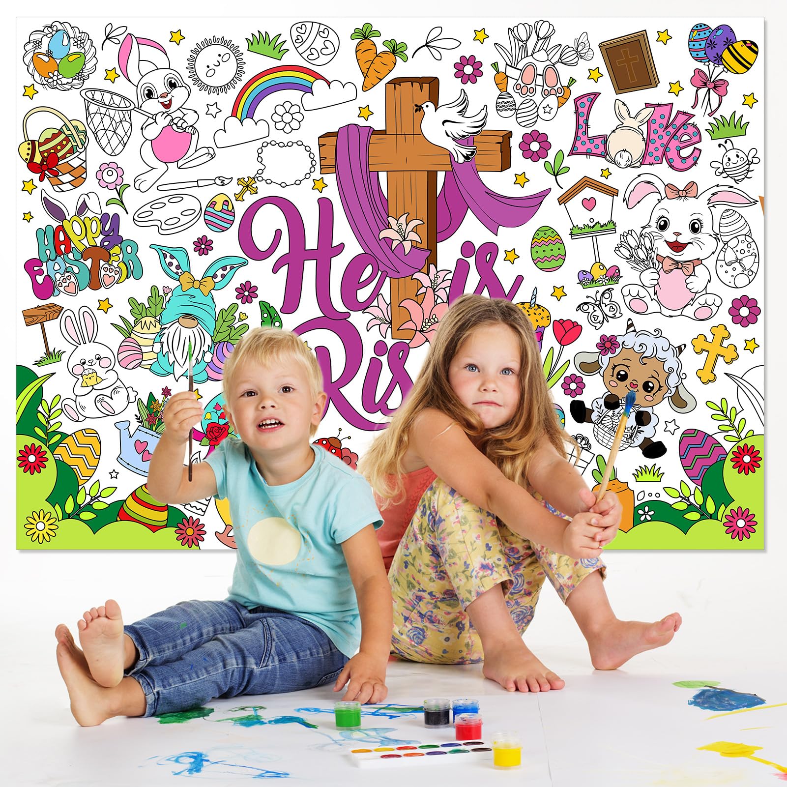 Easter party table cover coloring poster by HOWAF