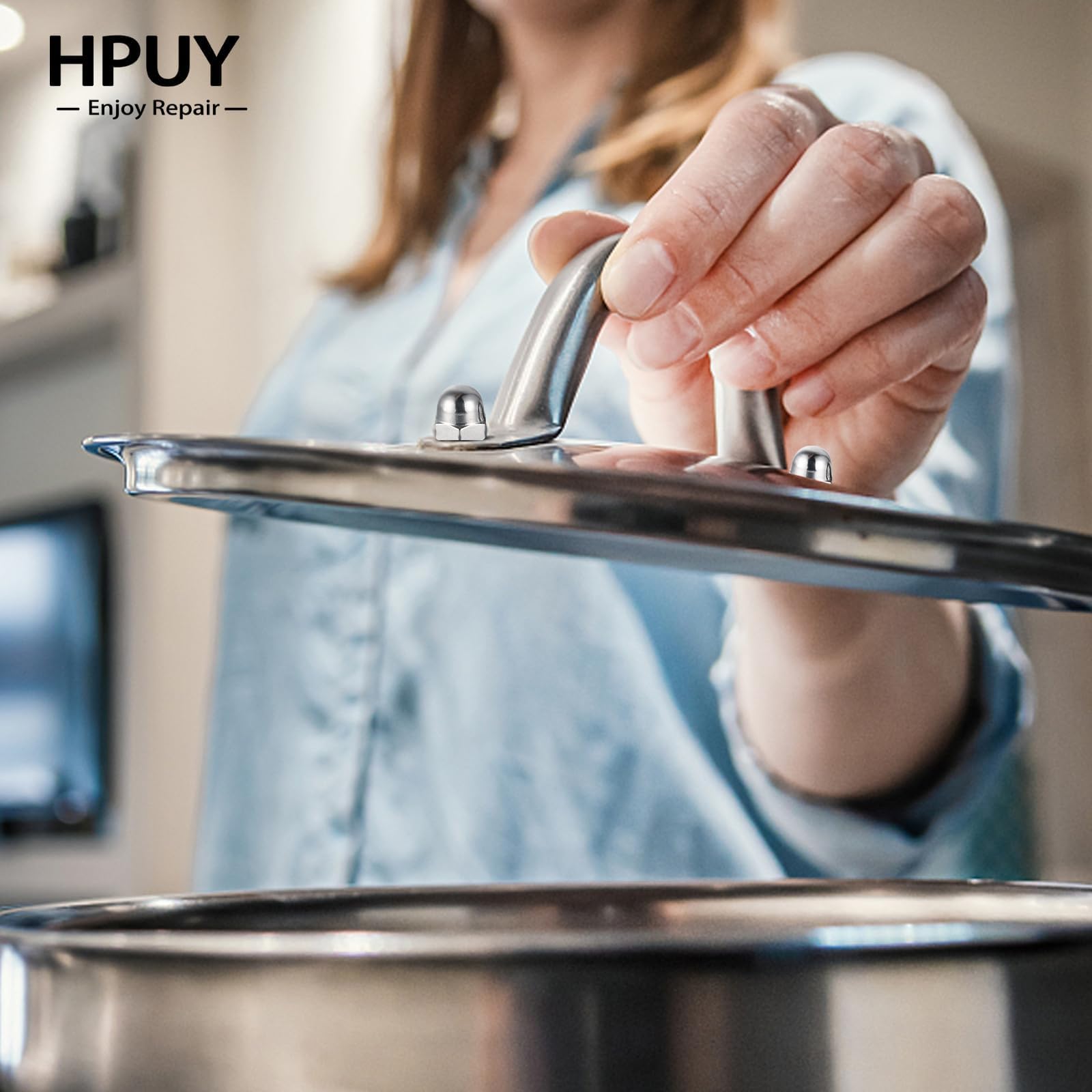 HPUY lid handle replacement kit with stainless steel handle