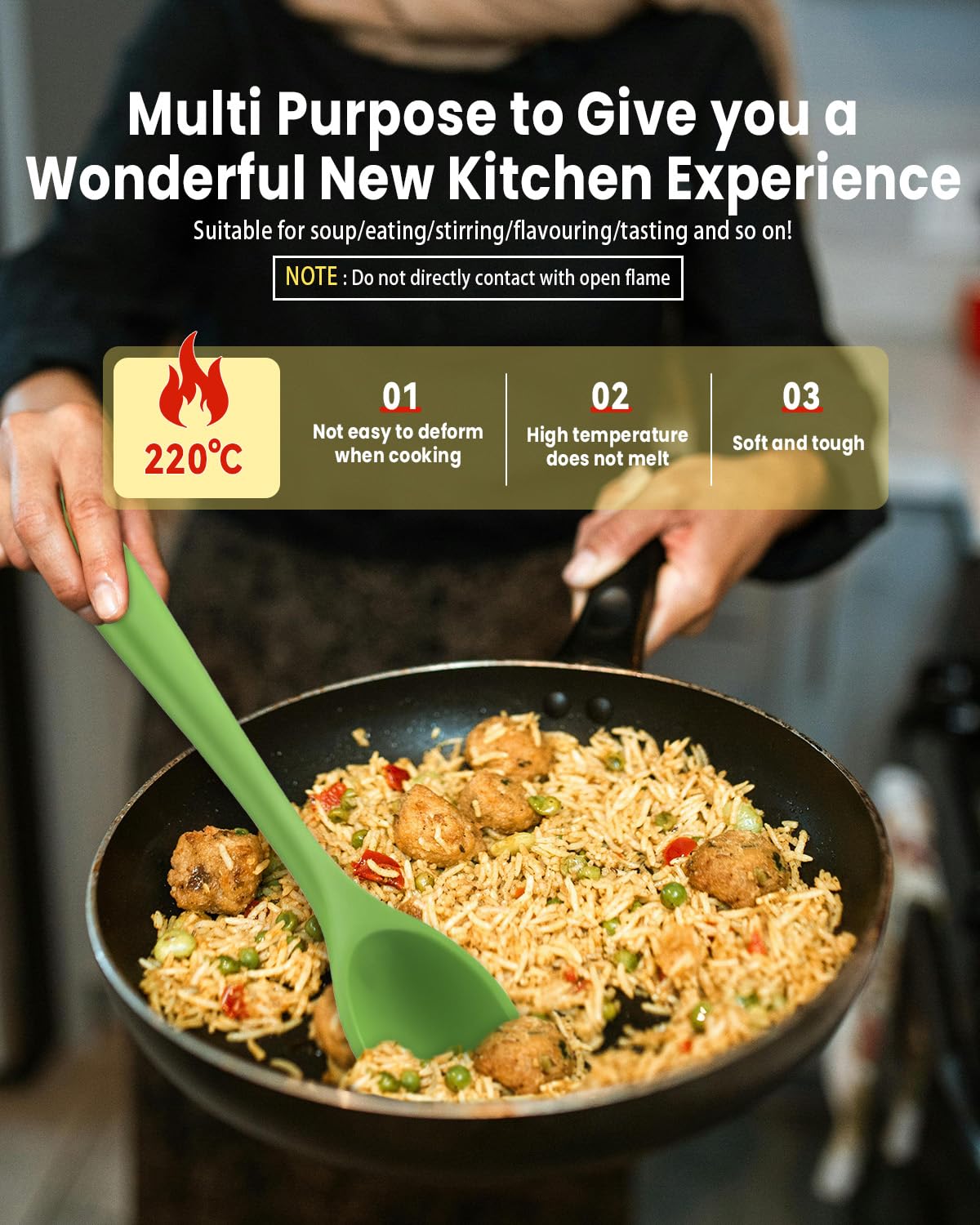 HSDJLXZ silicone spoon black 11 inches hanging hole