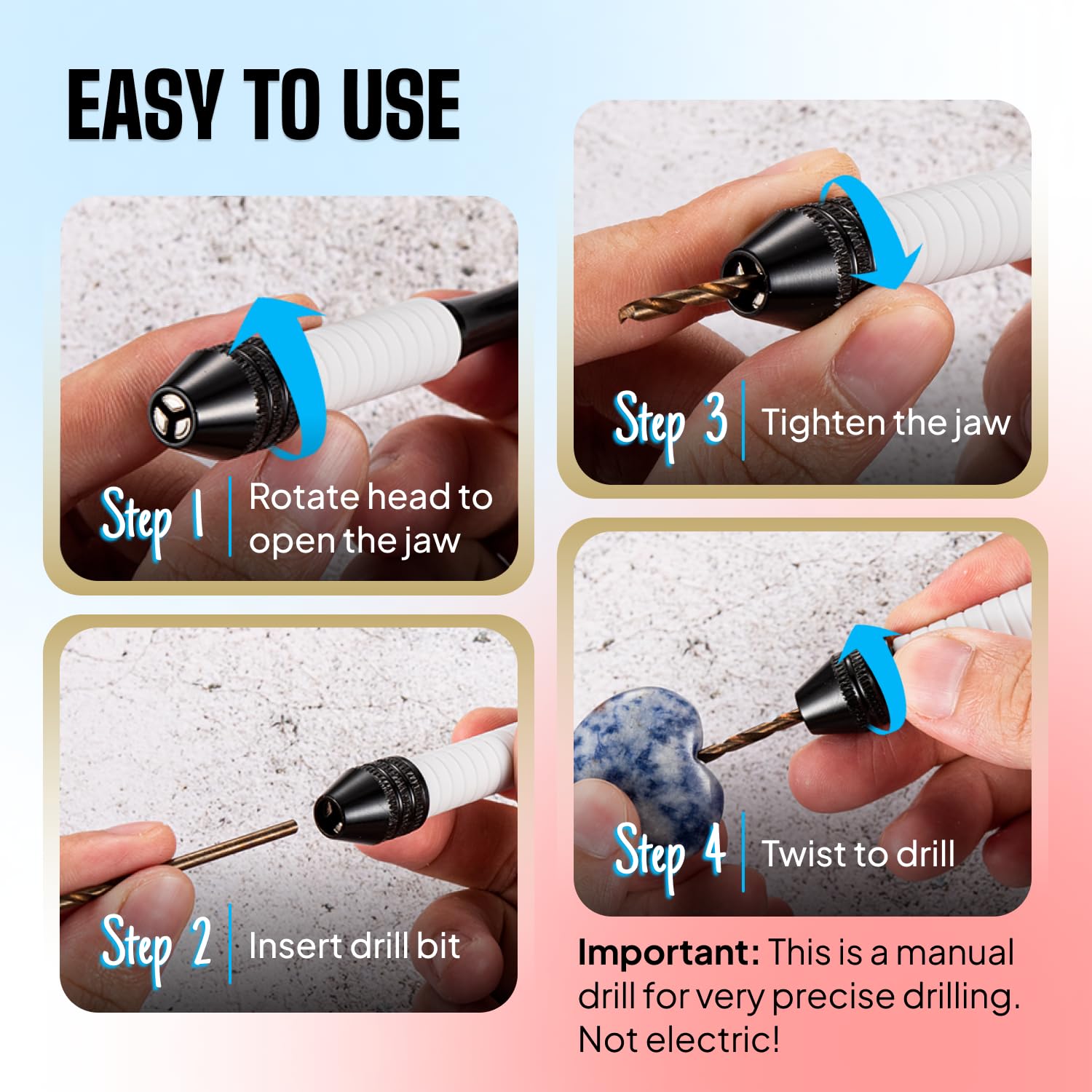 Ergonomic pin vise hand drill for crafts