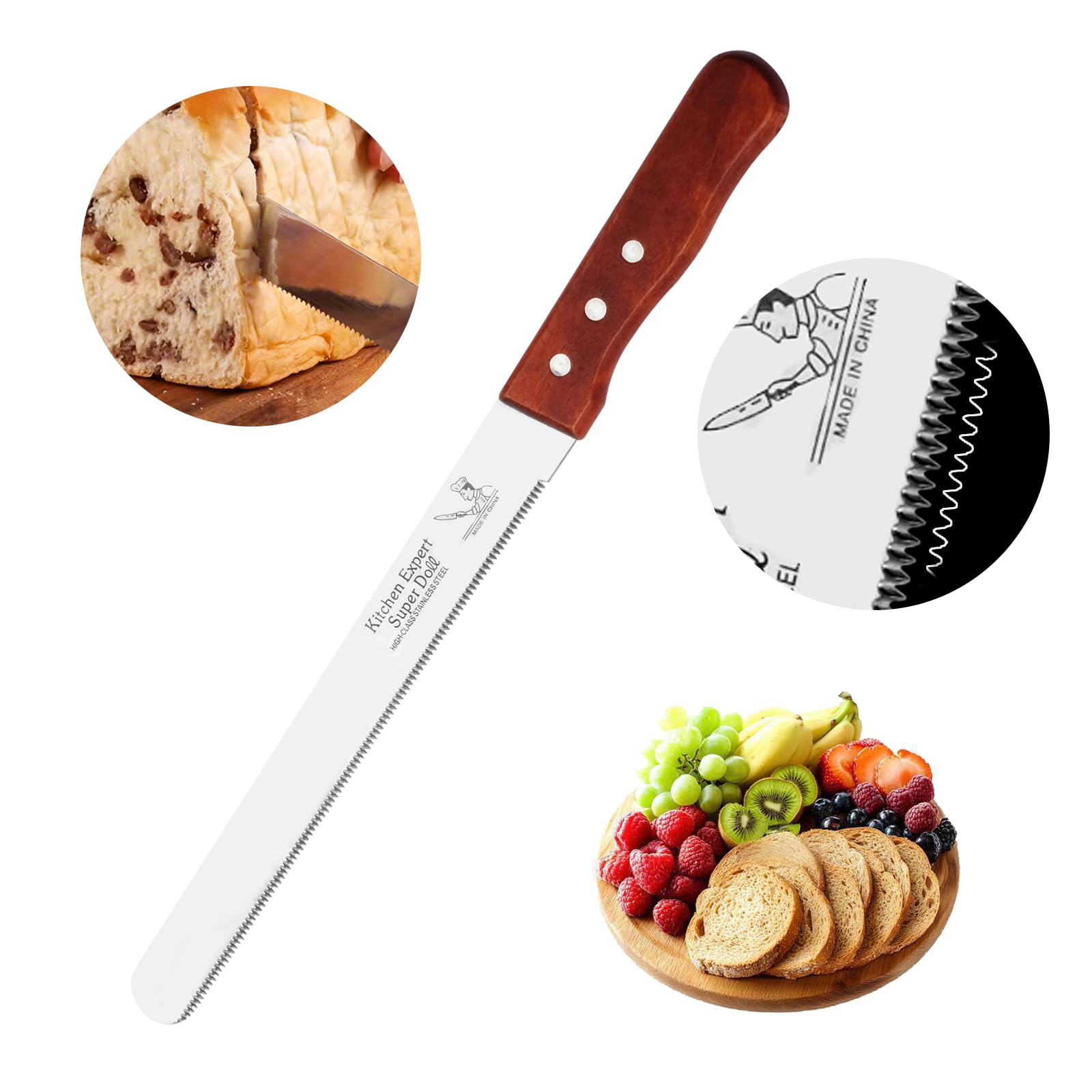 HTBMALL bread knife with wooden handle and 10 inch blade