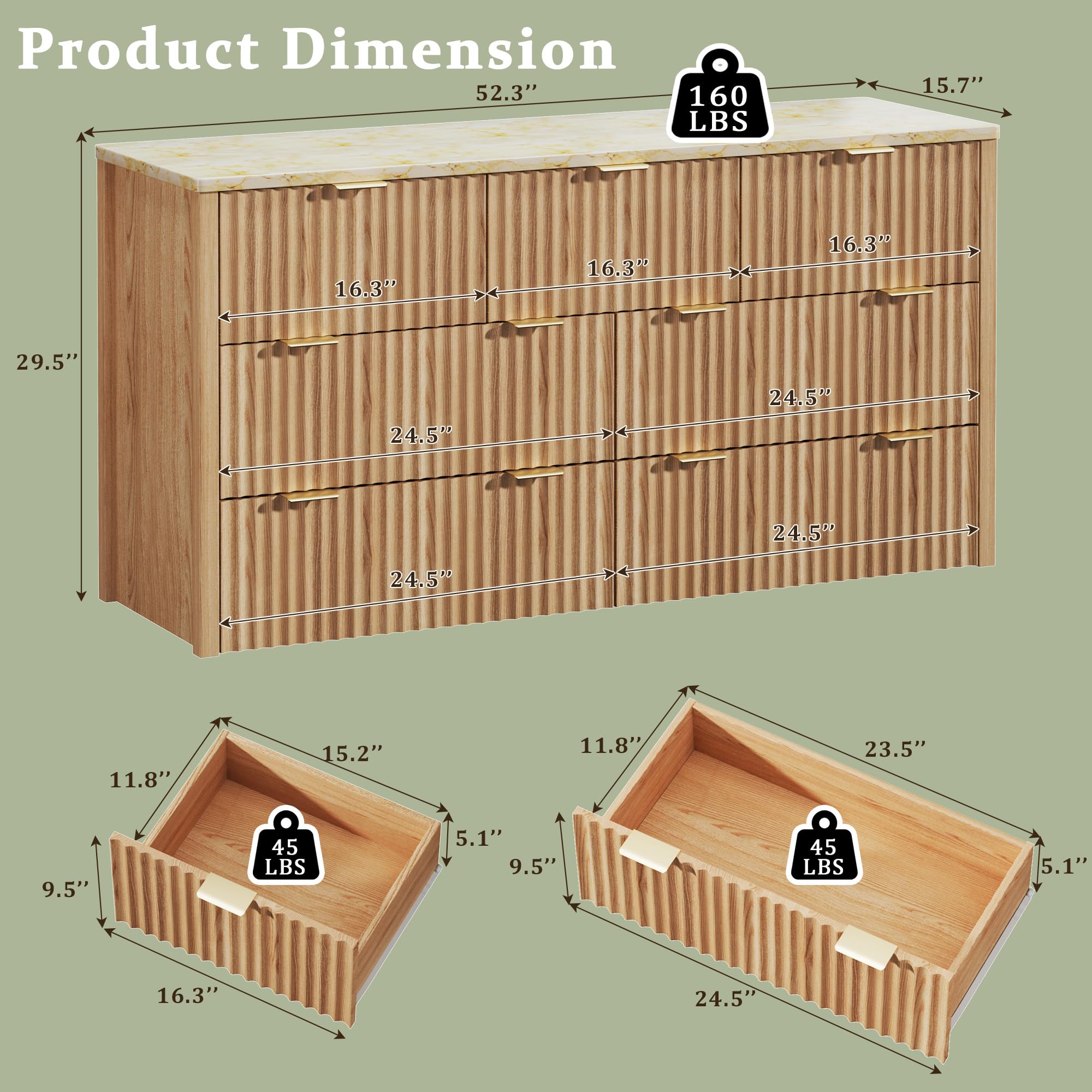 53 wide dresser with faux marble top