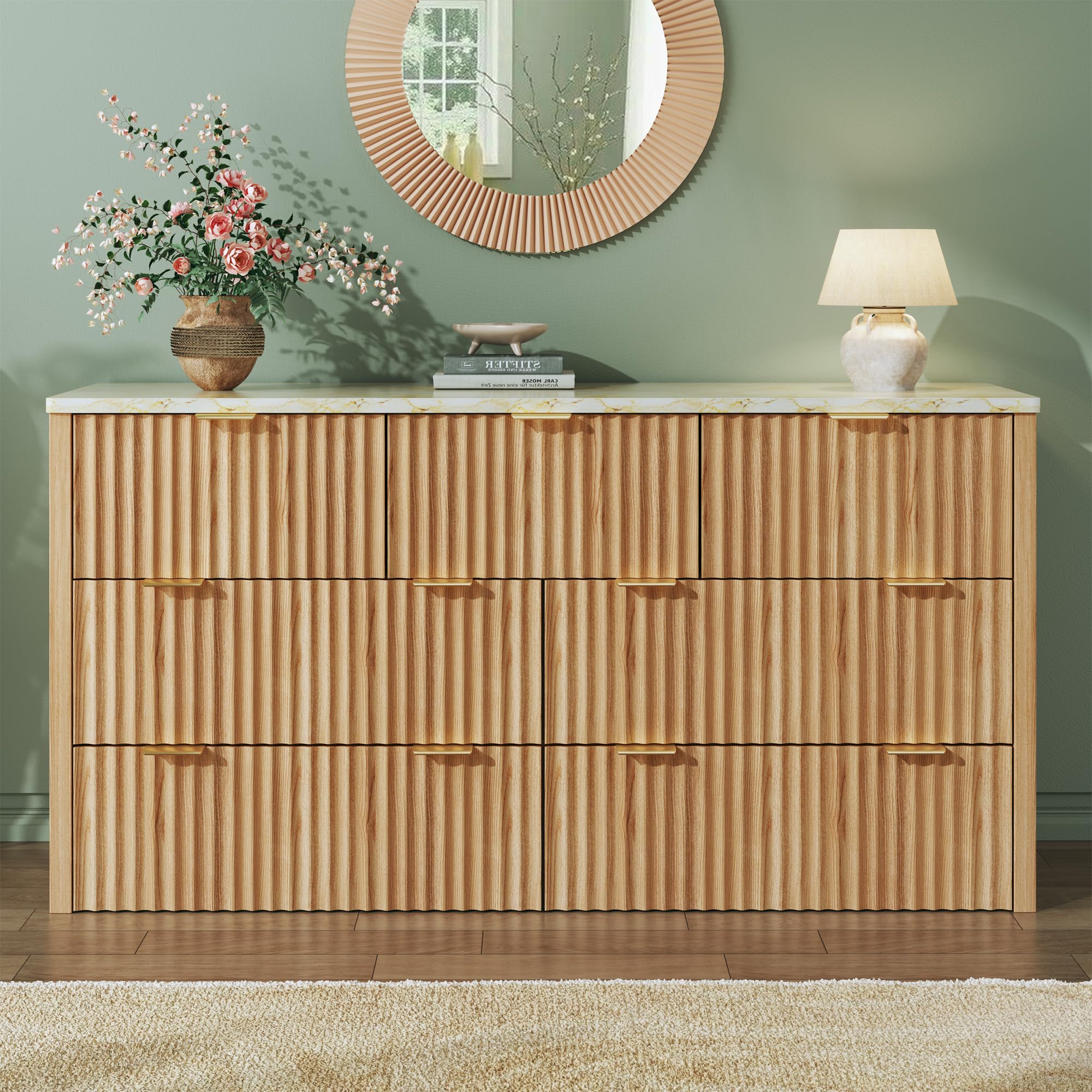 Waterproof melamine top on dresser surface