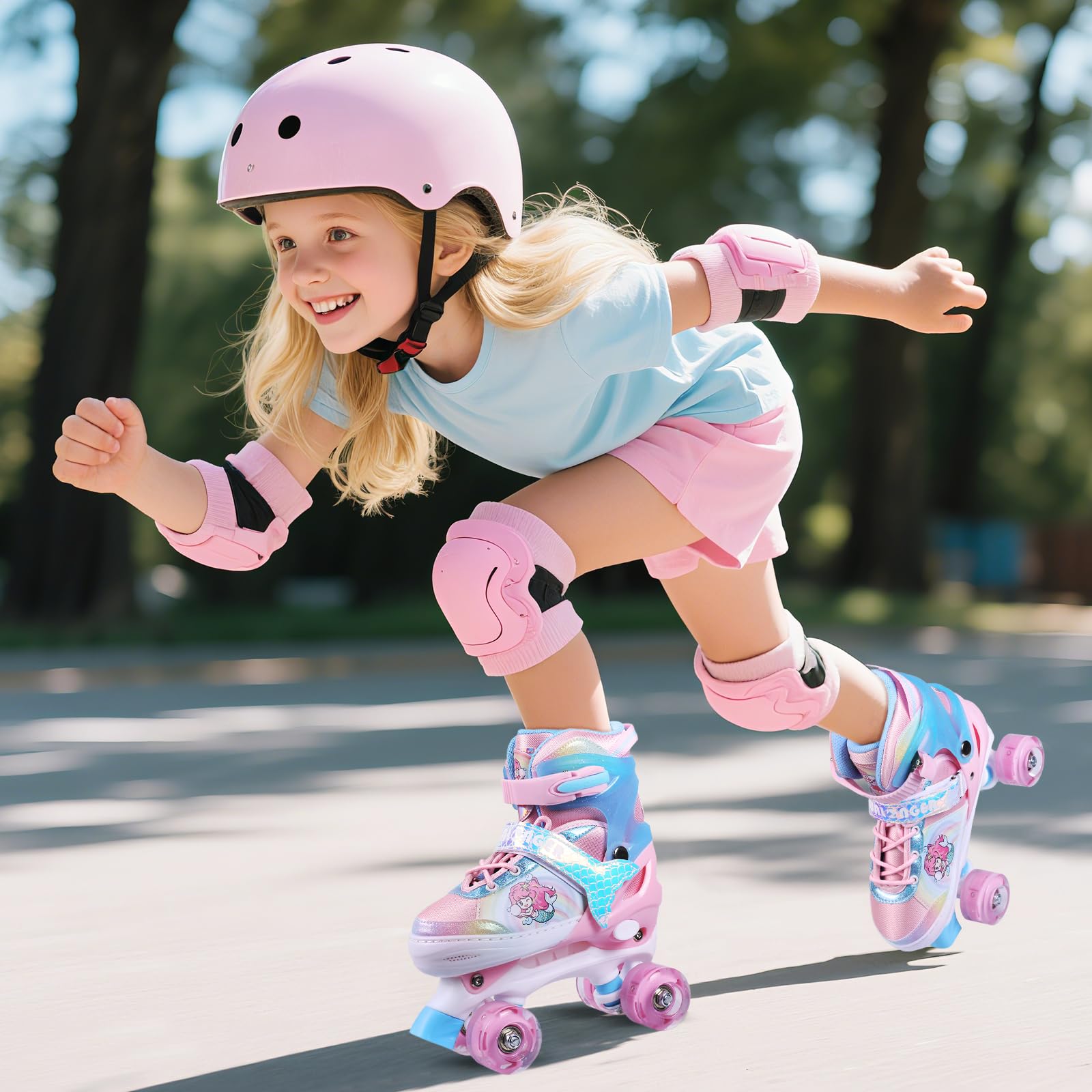 Light up wheels on Hualonger kids roller skates