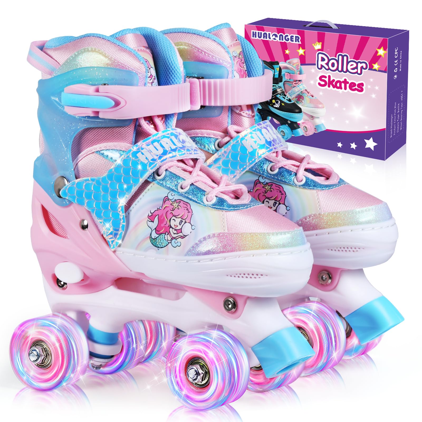 Hualonger kids roller skates four size adjustable