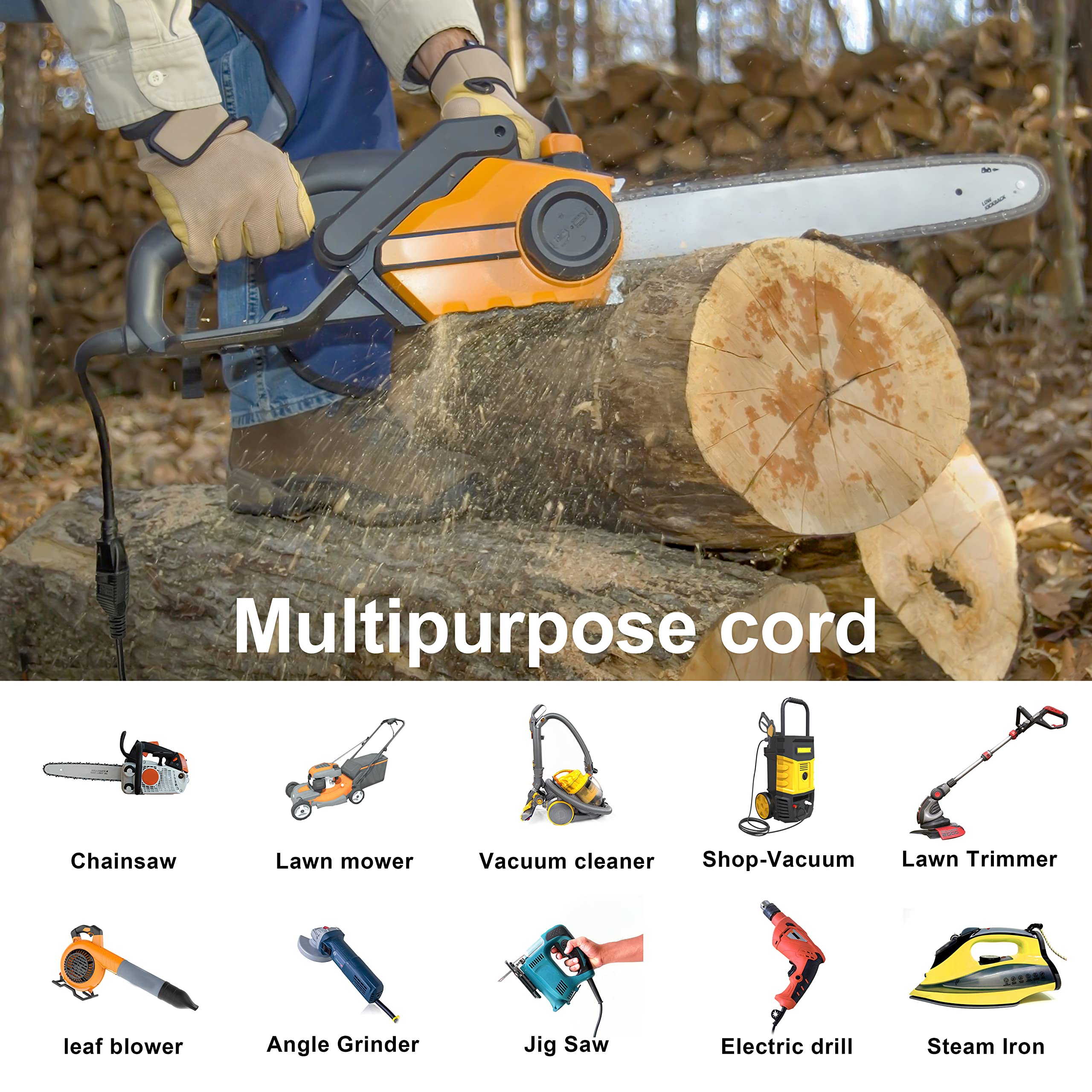 Durable strain-relief plug end 20000 bend cycles extension cord