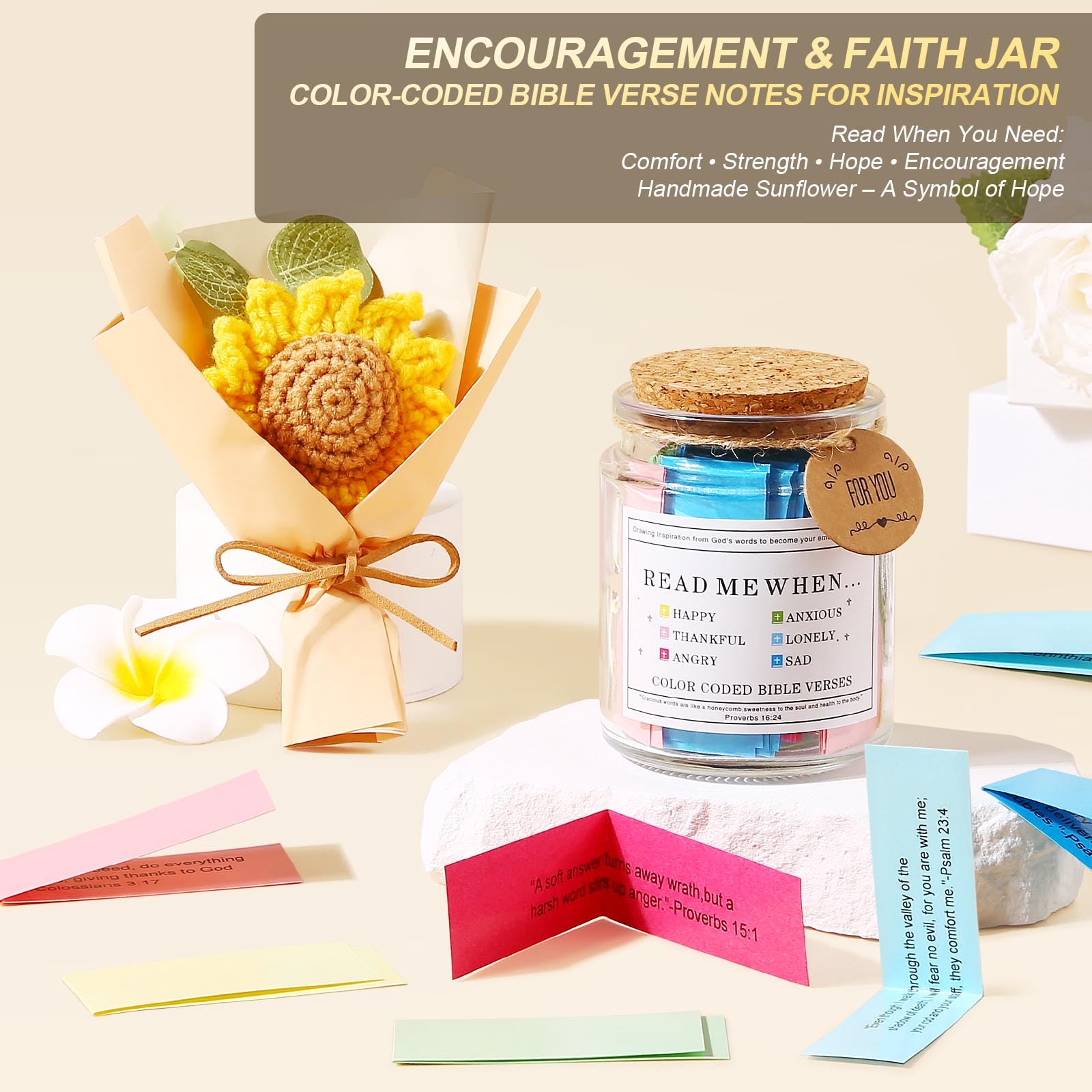 Bible Verse Jar with sunflower accent