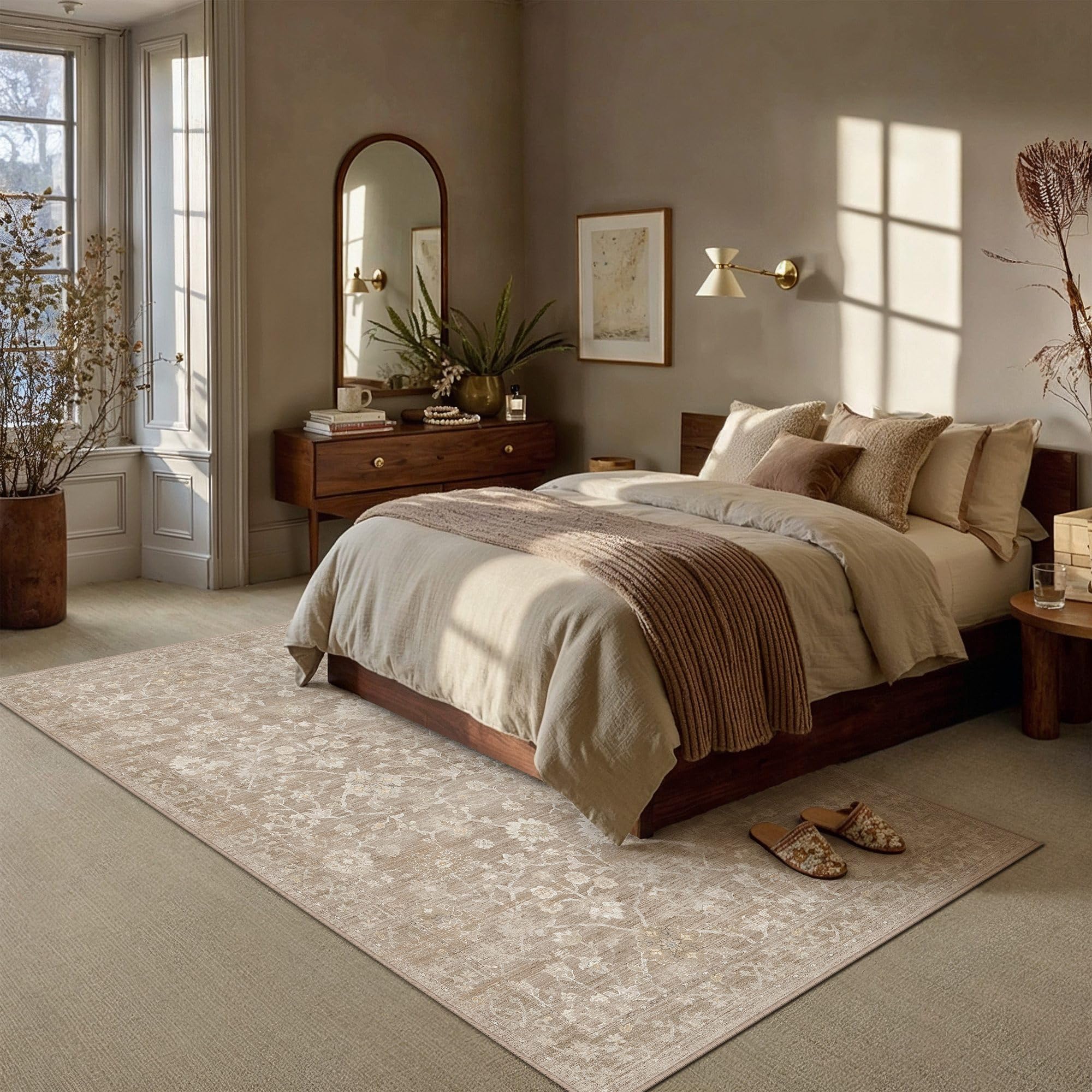 HUGEAR beige neutral area rug machine washable