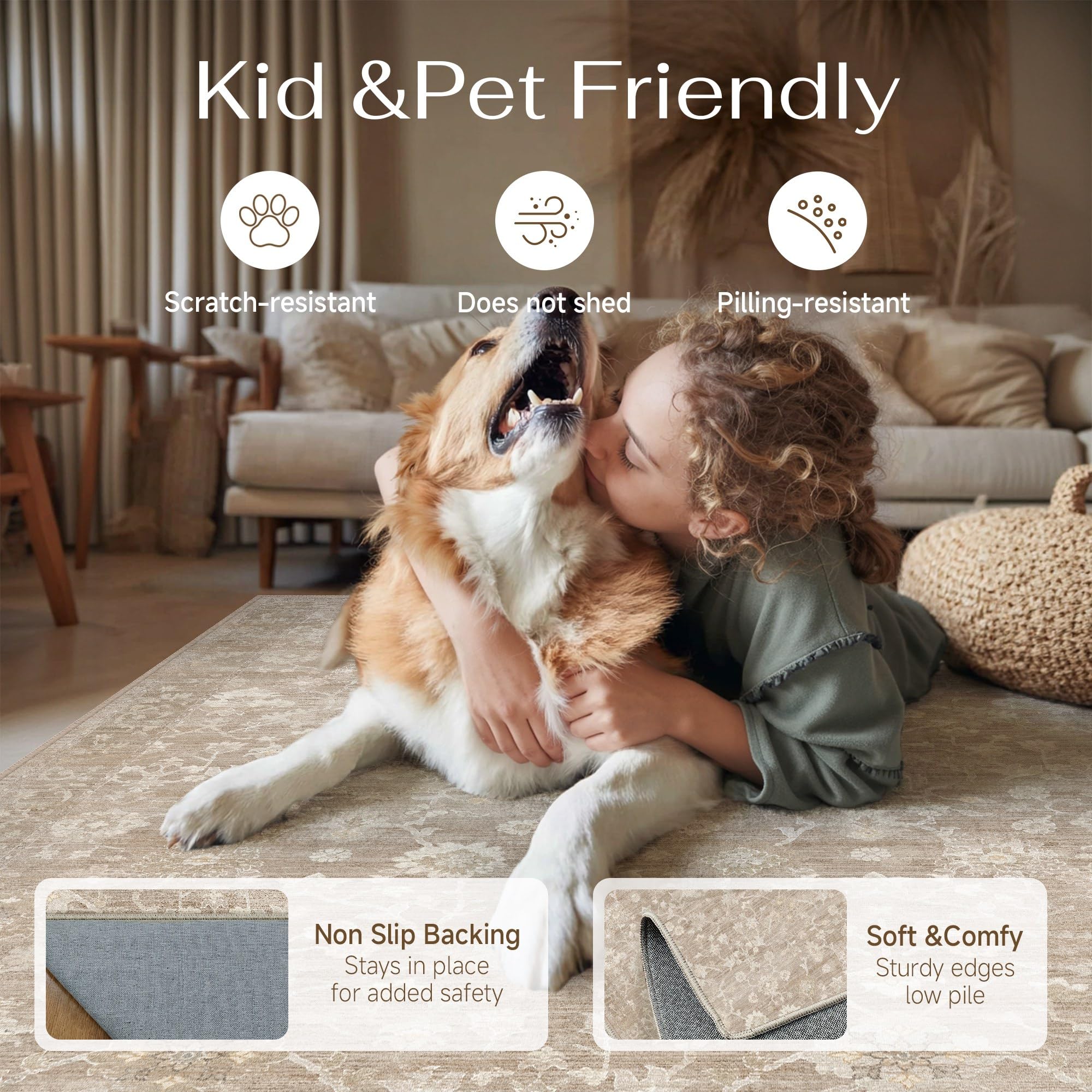 HUGEAR durable non shedding rug